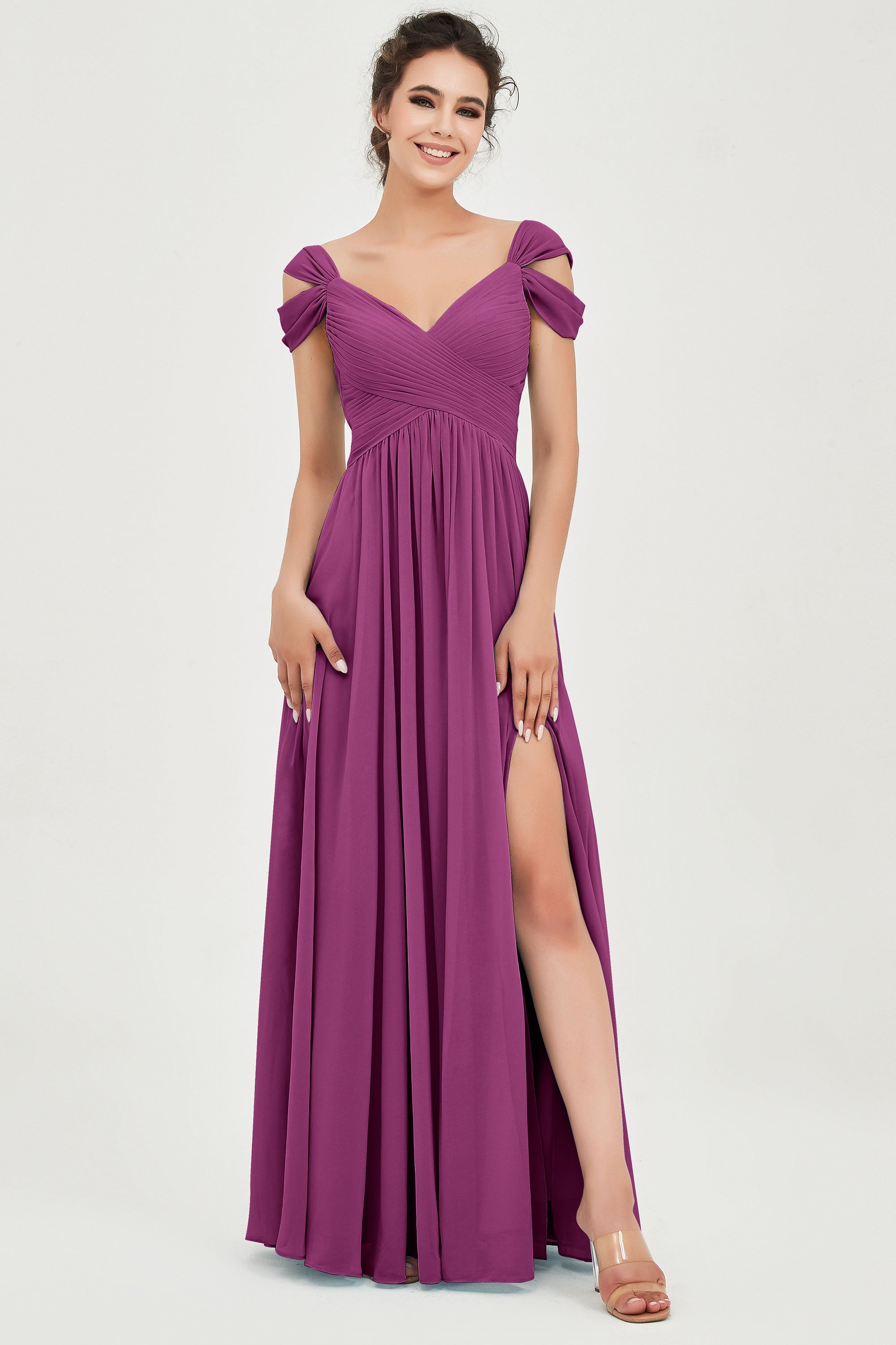 Empire Off the Shoulder Chiffon Women's Wedding Party Dress Bridesmaid Evening Dresses Gowns