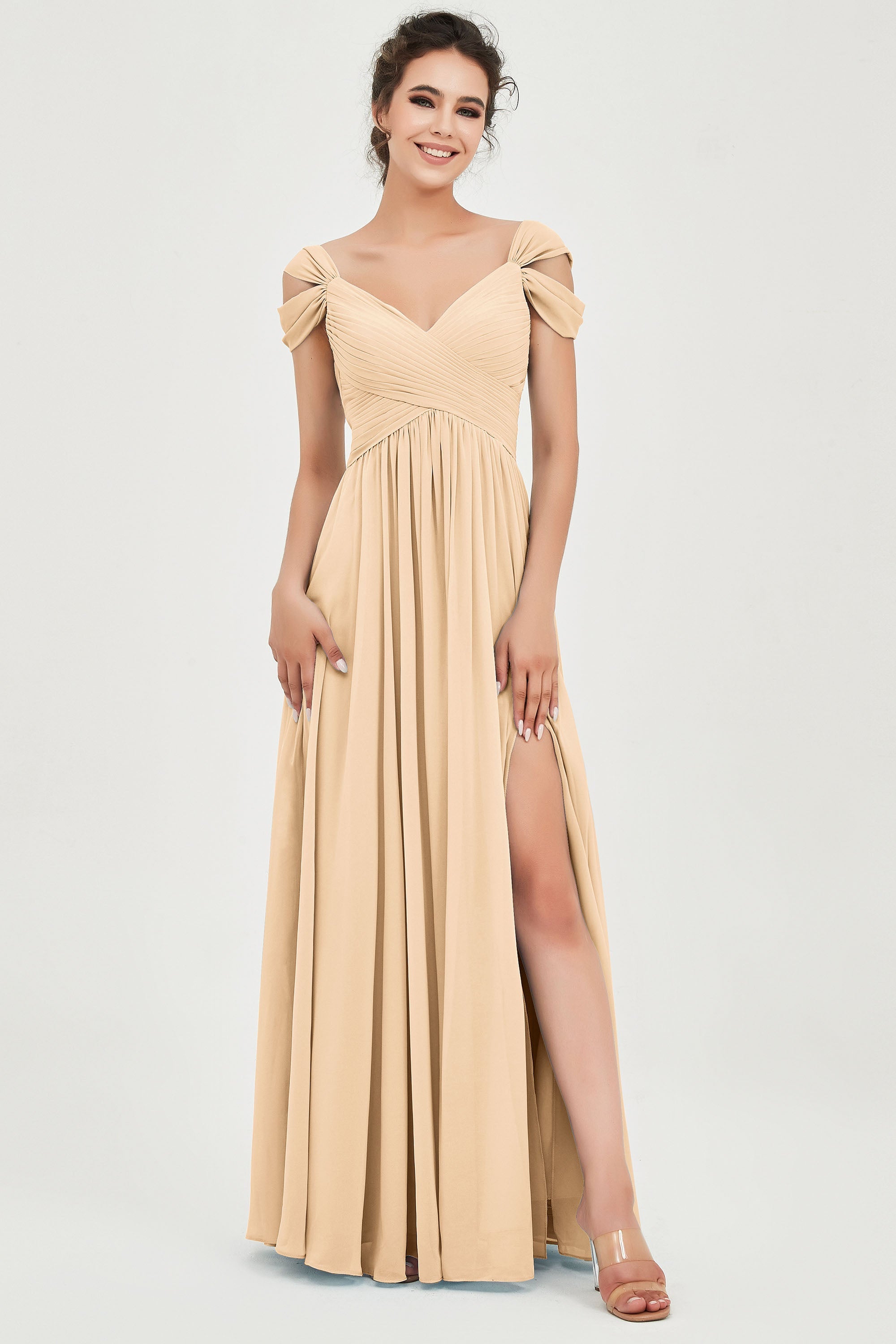 Empire Off the Shoulder Chiffon Women's Wedding Party Dress Bridesmaid Evening Dresses Gowns