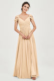 Empire Off the Shoulder Chiffon Women's Wedding Party Dress Bridesmaid Evening Dresses Gowns