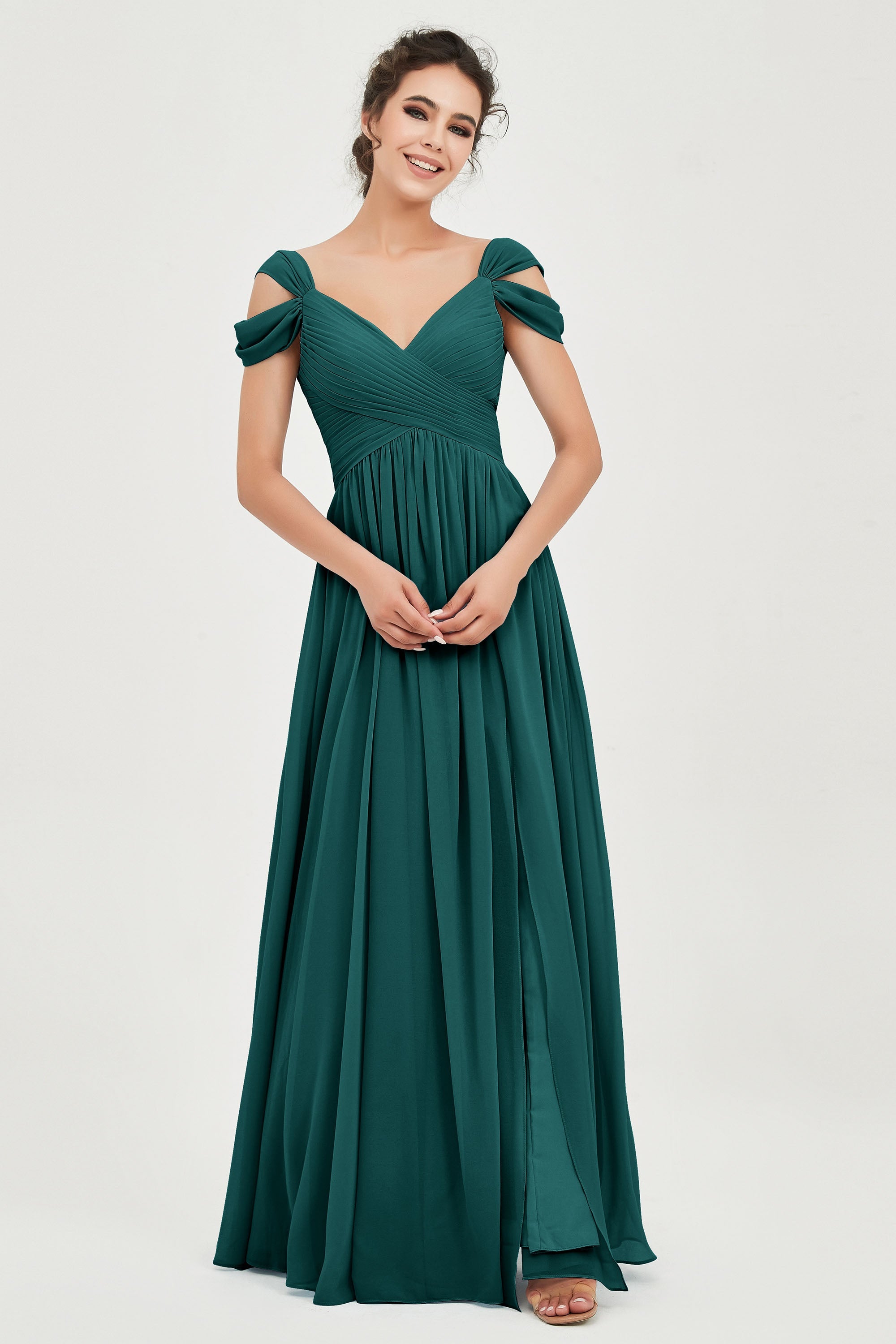 Empire Off the Shoulder Chiffon Women's Wedding Party Dress Bridesmaid Evening Dresses Gowns