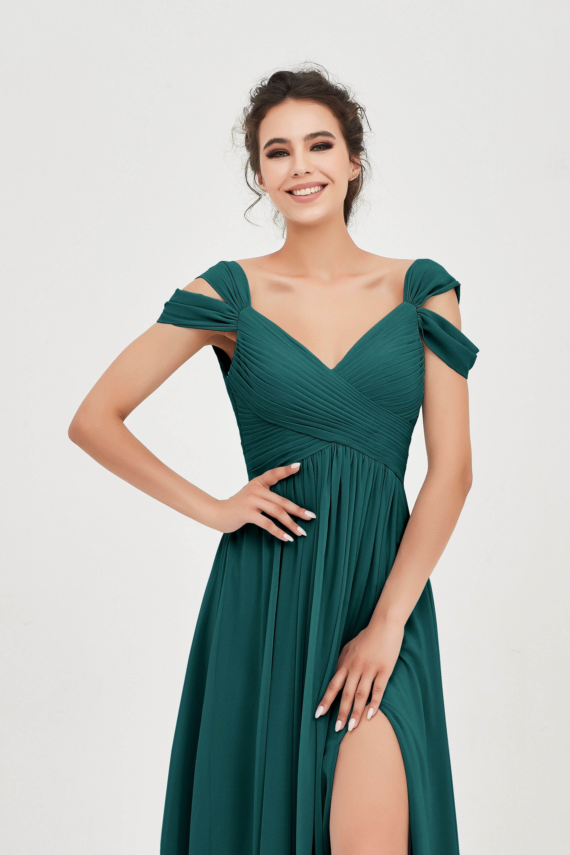 Empire Off the Shoulder Chiffon Women's Wedding Party Dress Bridesmaid Evening Dresses Gowns