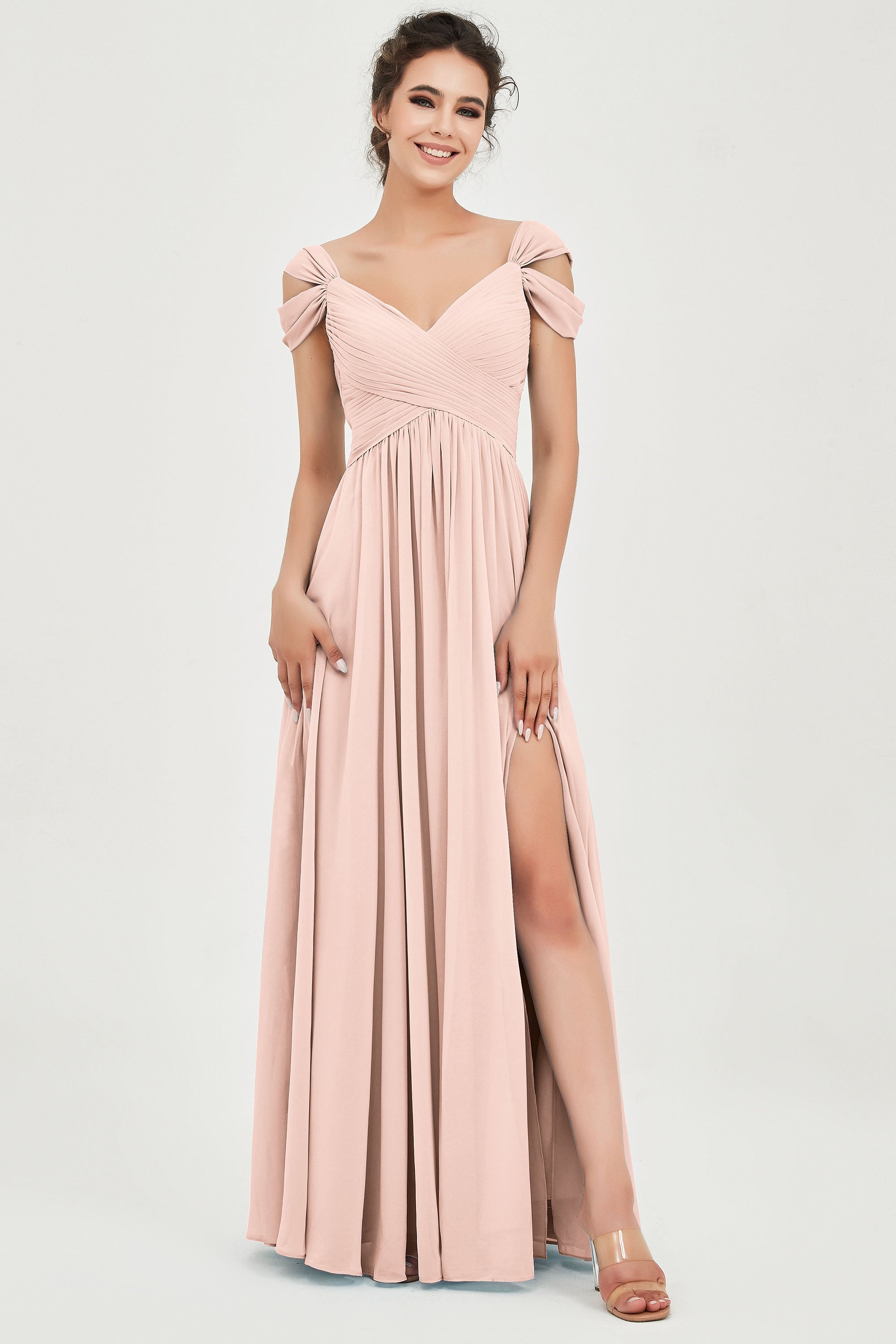 Empire Off the Shoulder Chiffon Women's Wedding Party Dress Bridesmaid Evening Dresses Gowns