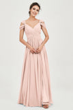 Empire Off the Shoulder Chiffon Women's Wedding Party Dress Bridesmaid Evening Dresses Gowns