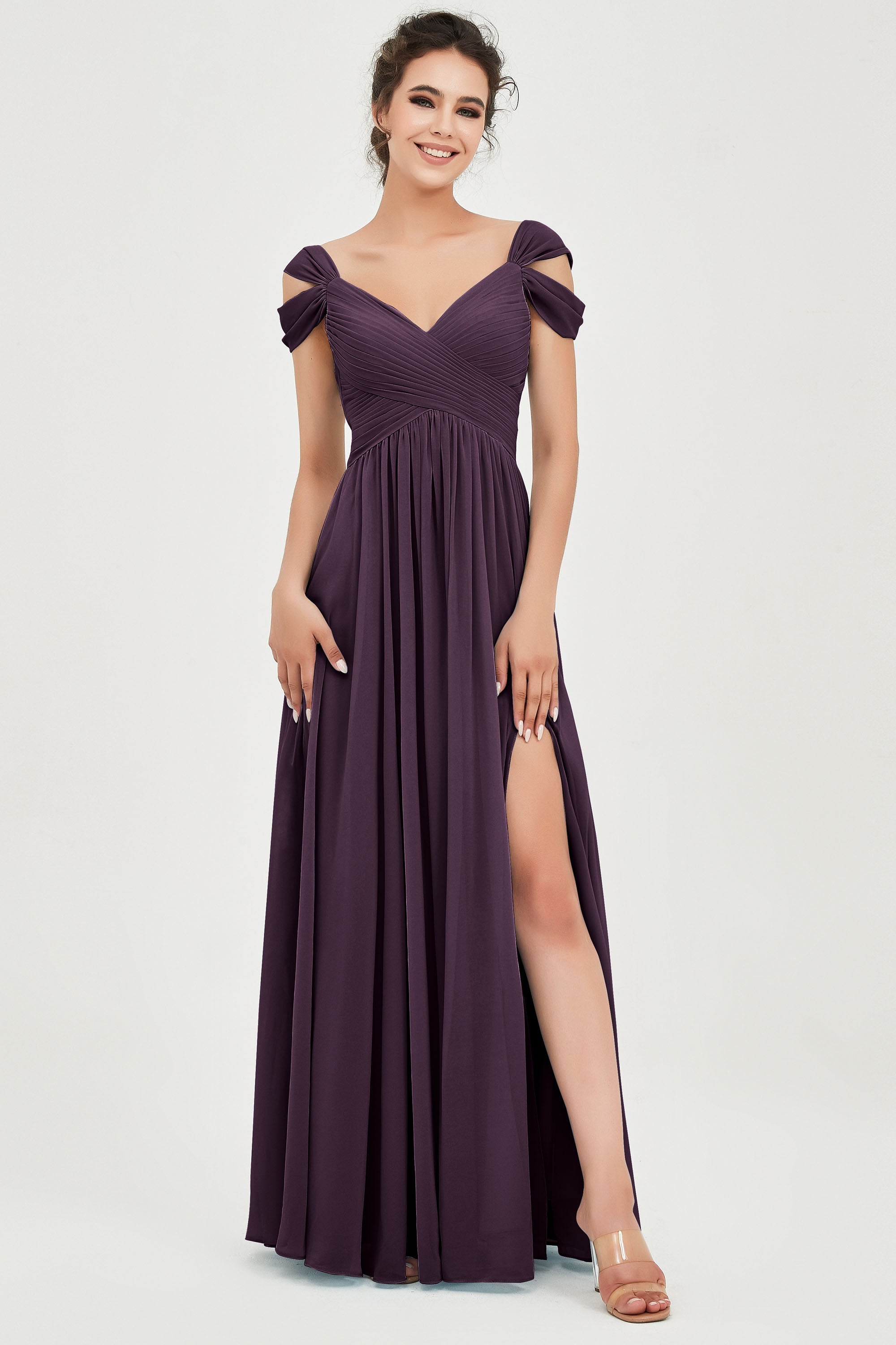 Empire Off the Shoulder Chiffon Women's Wedding Party Dress Bridesmaid Evening Dresses Gowns