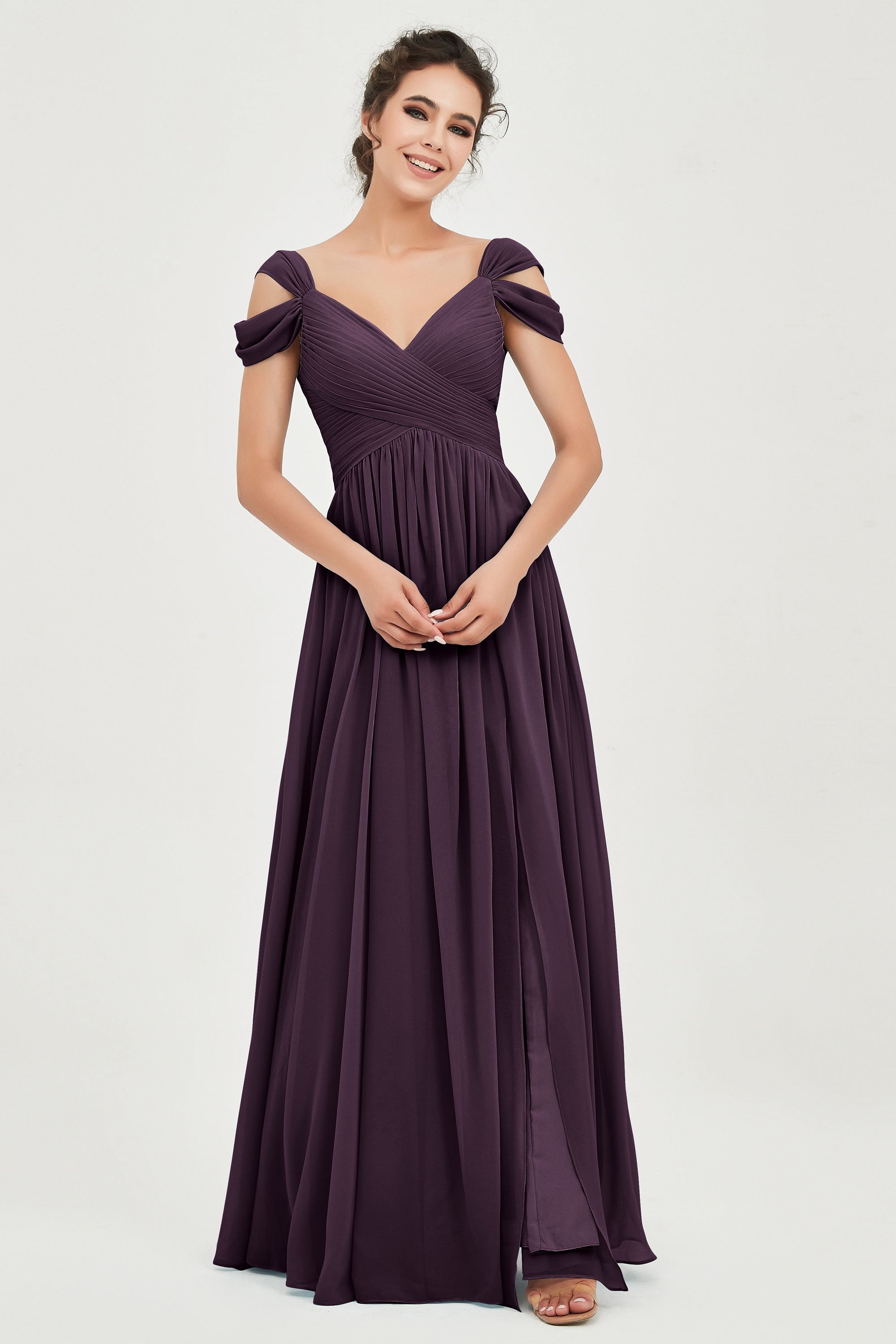 Empire Off the Shoulder Chiffon Women's Wedding Party Dress Bridesmaid Evening Dresses Gowns