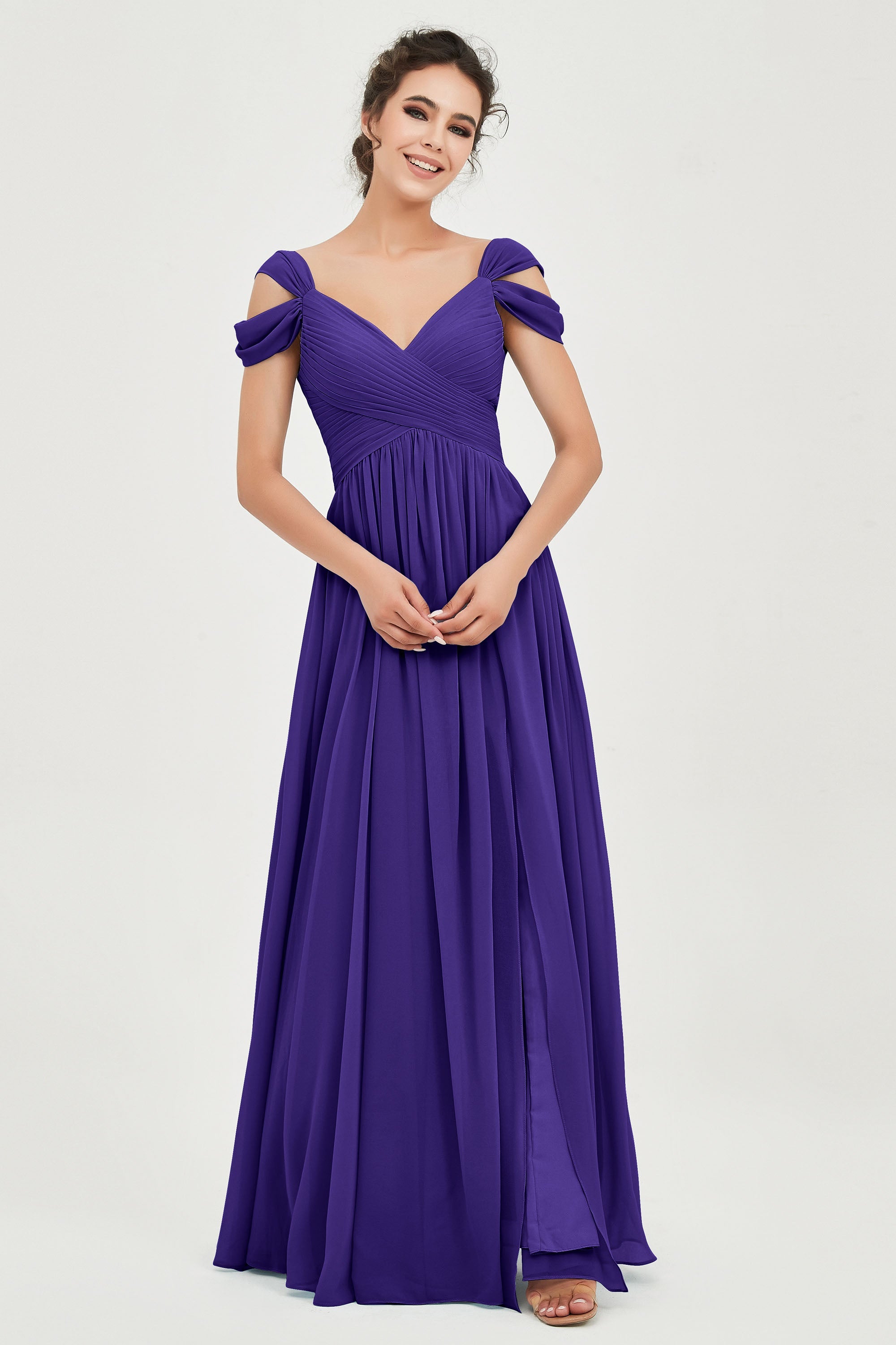 Empire Off the Shoulder Chiffon Women's Wedding Party Dress Bridesmaid Evening Dresses Gowns