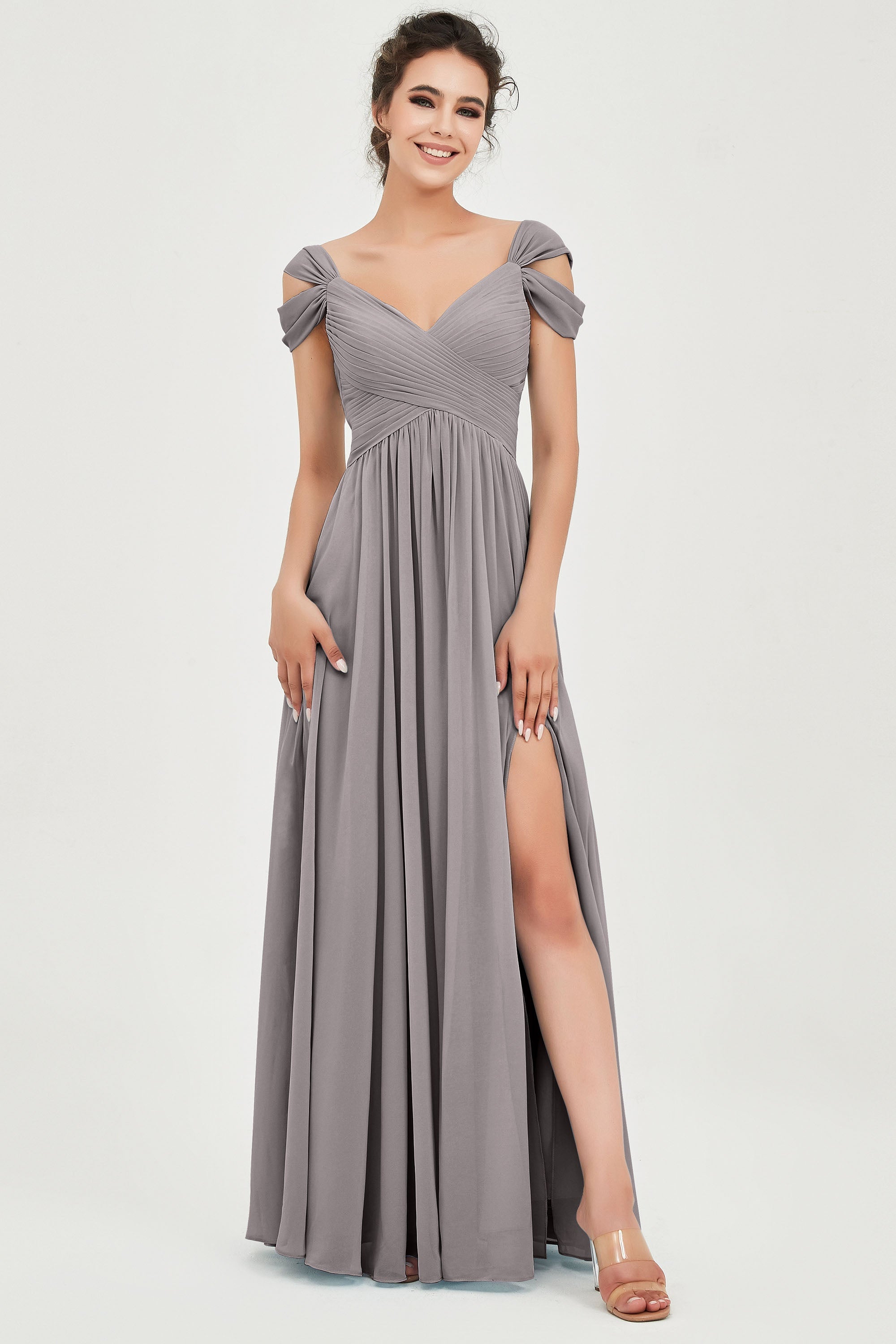 Empire Off the Shoulder Chiffon Women's Wedding Party Dress Bridesmaid Evening Dresses Gowns
