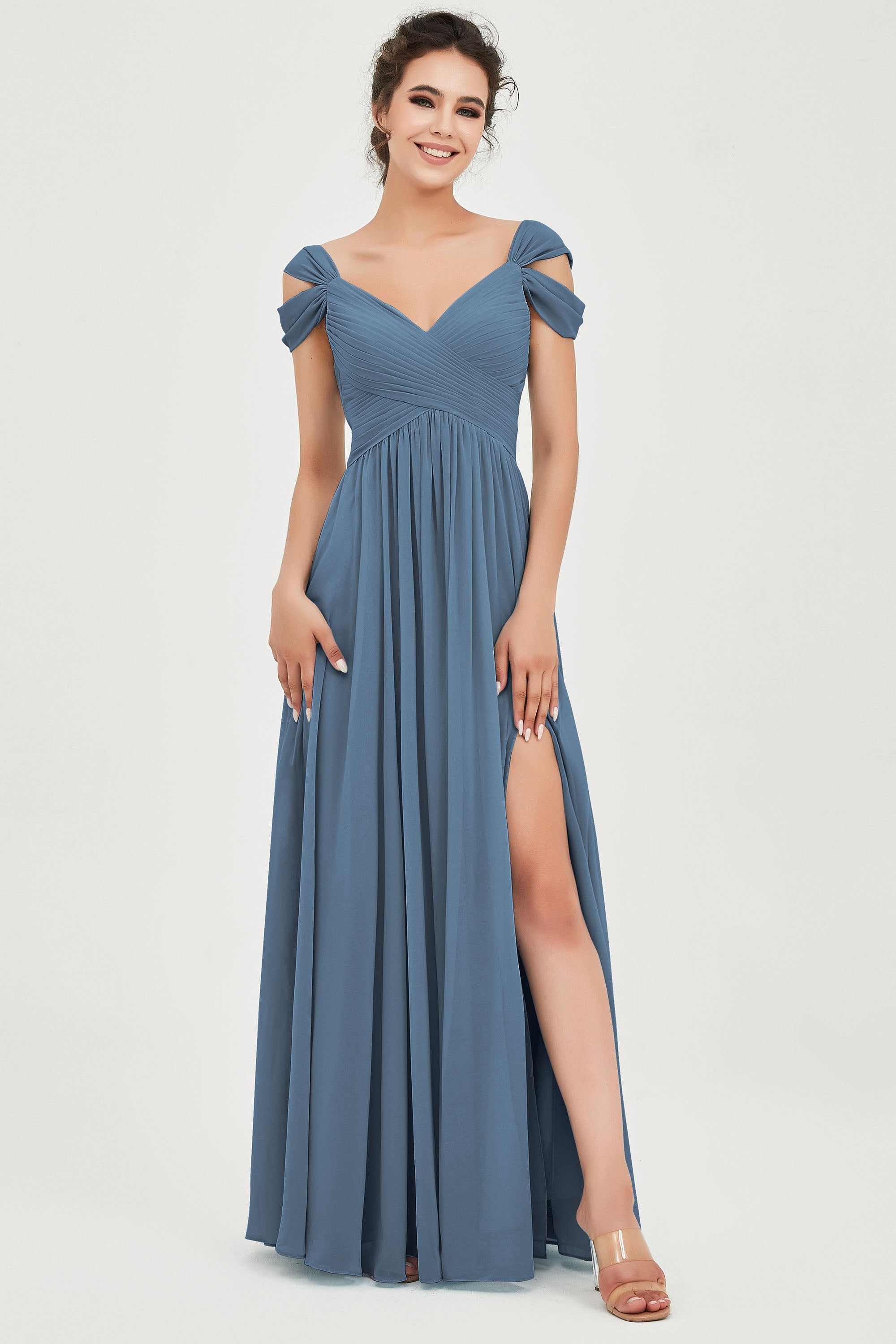 Empire Off the Shoulder Chiffon Women's Wedding Party Dress Bridesmaid Evening Dresses Gowns