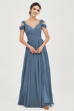 Empire Off the Shoulder Chiffon Women's Wedding Party Dress Bridesmaid Evening Dresses Gowns