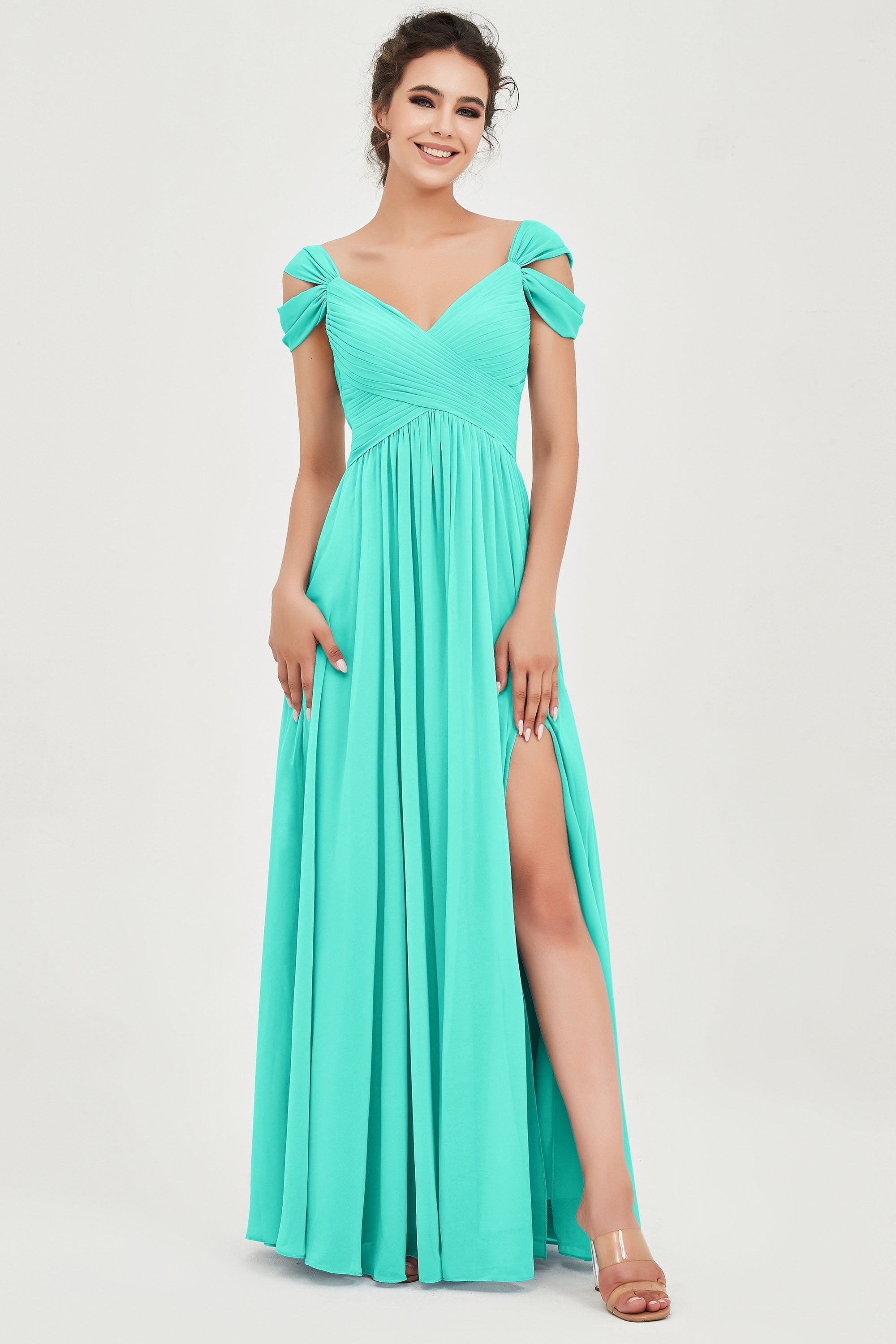 Empire Off the Shoulder Chiffon Women's Wedding Party Dress Bridesmaid Evening Dresses Gowns