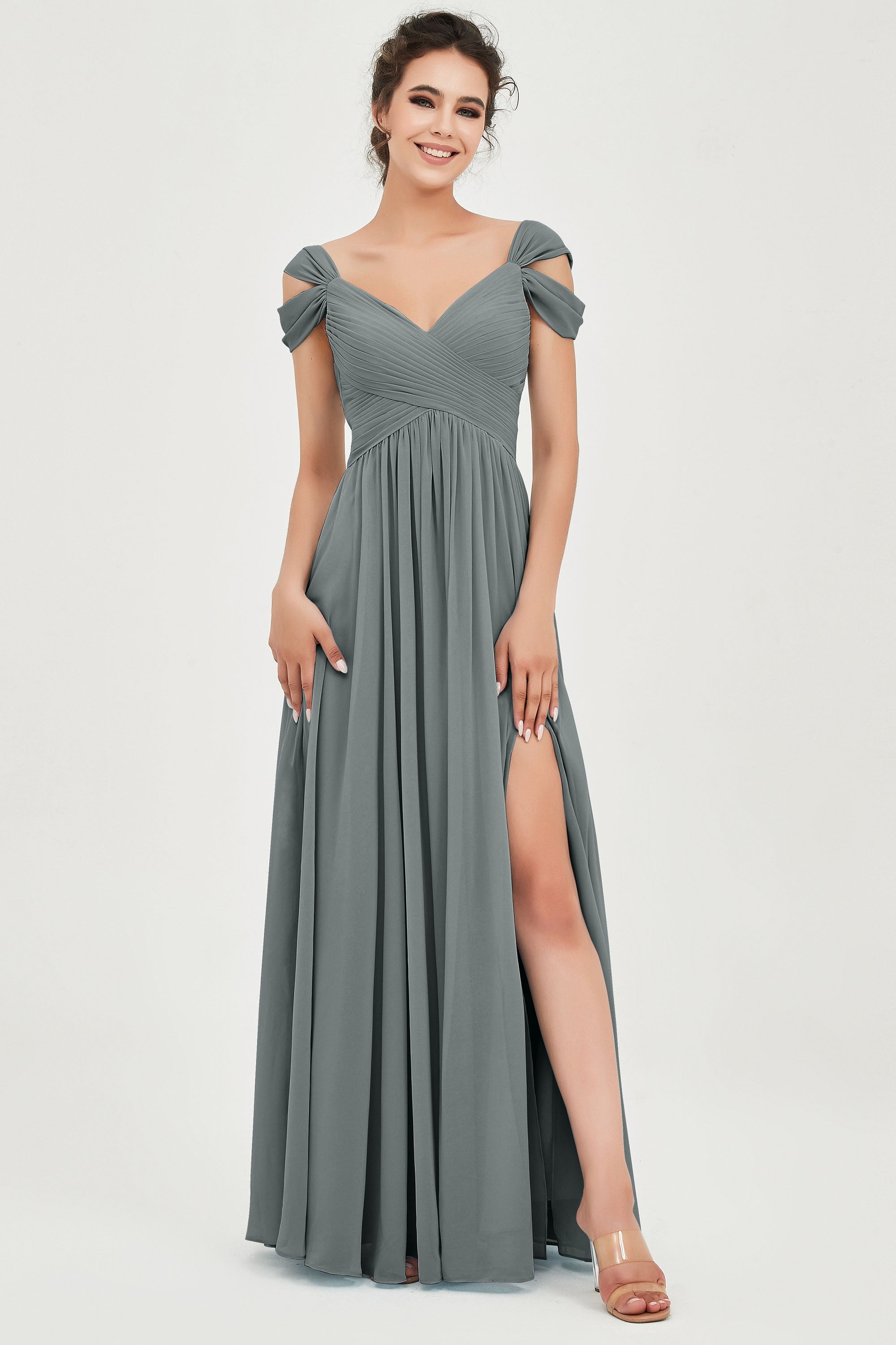 Empire Off the Shoulder Chiffon Women's Wedding Party Dress Bridesmaid Evening Dresses Gowns