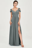 Empire Off the Shoulder Chiffon Women's Wedding Party Dress Bridesmaid Evening Dresses Gowns