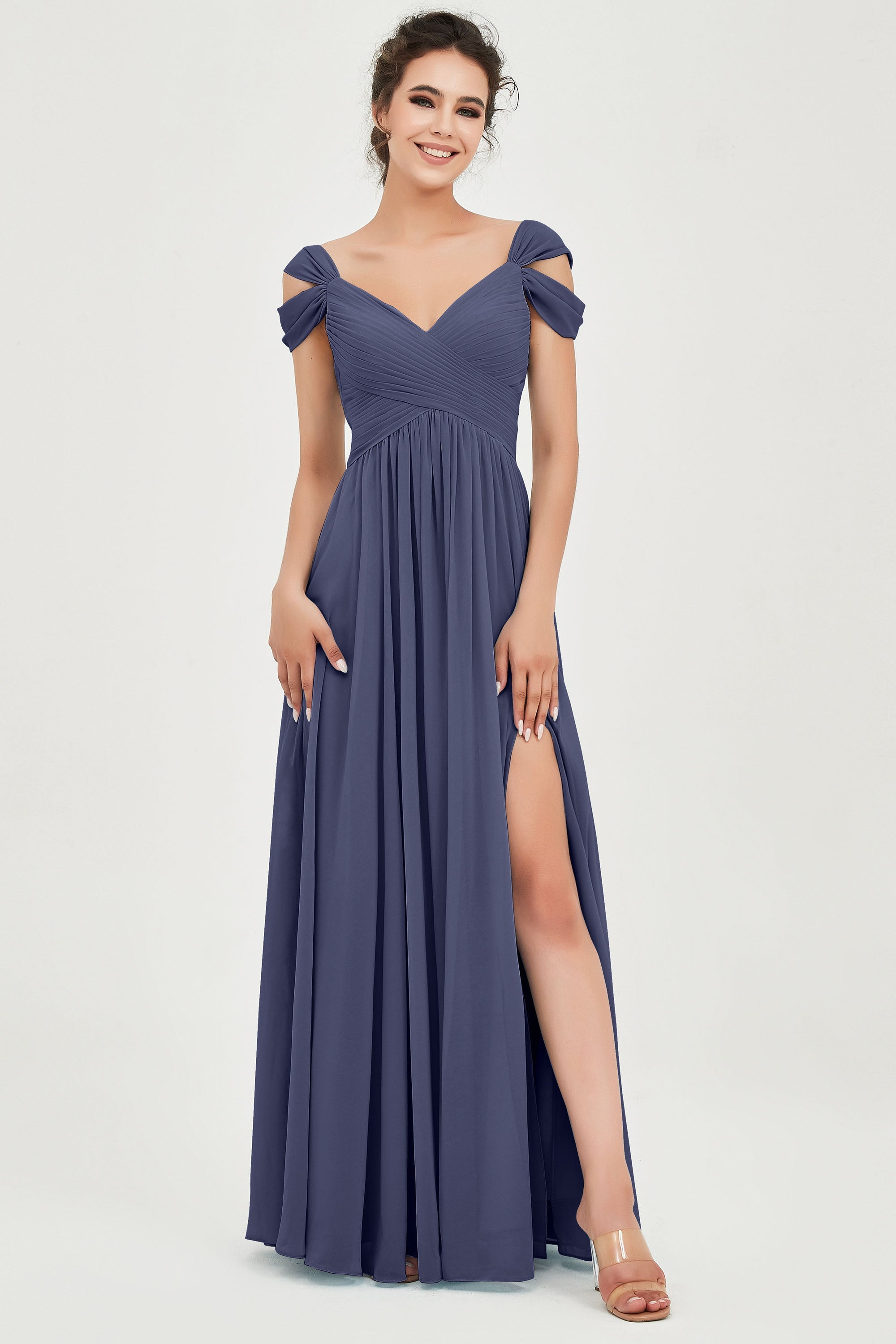Empire Off the Shoulder Chiffon Women's Wedding Party Dress Bridesmaid Evening Dresses Gowns