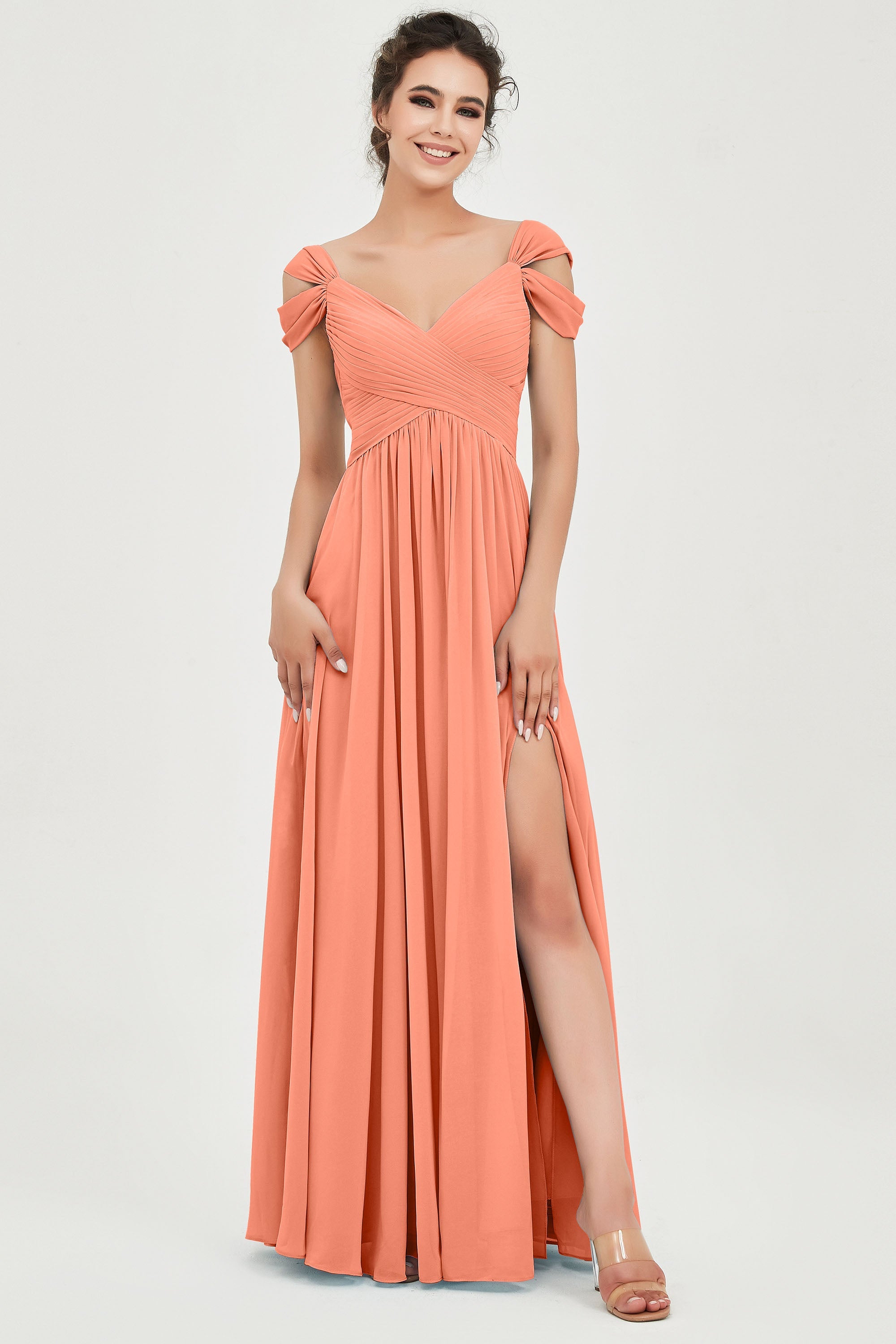 Empire Off the Shoulder Chiffon Women's Wedding Party Dress Bridesmaid Evening Dresses Gowns