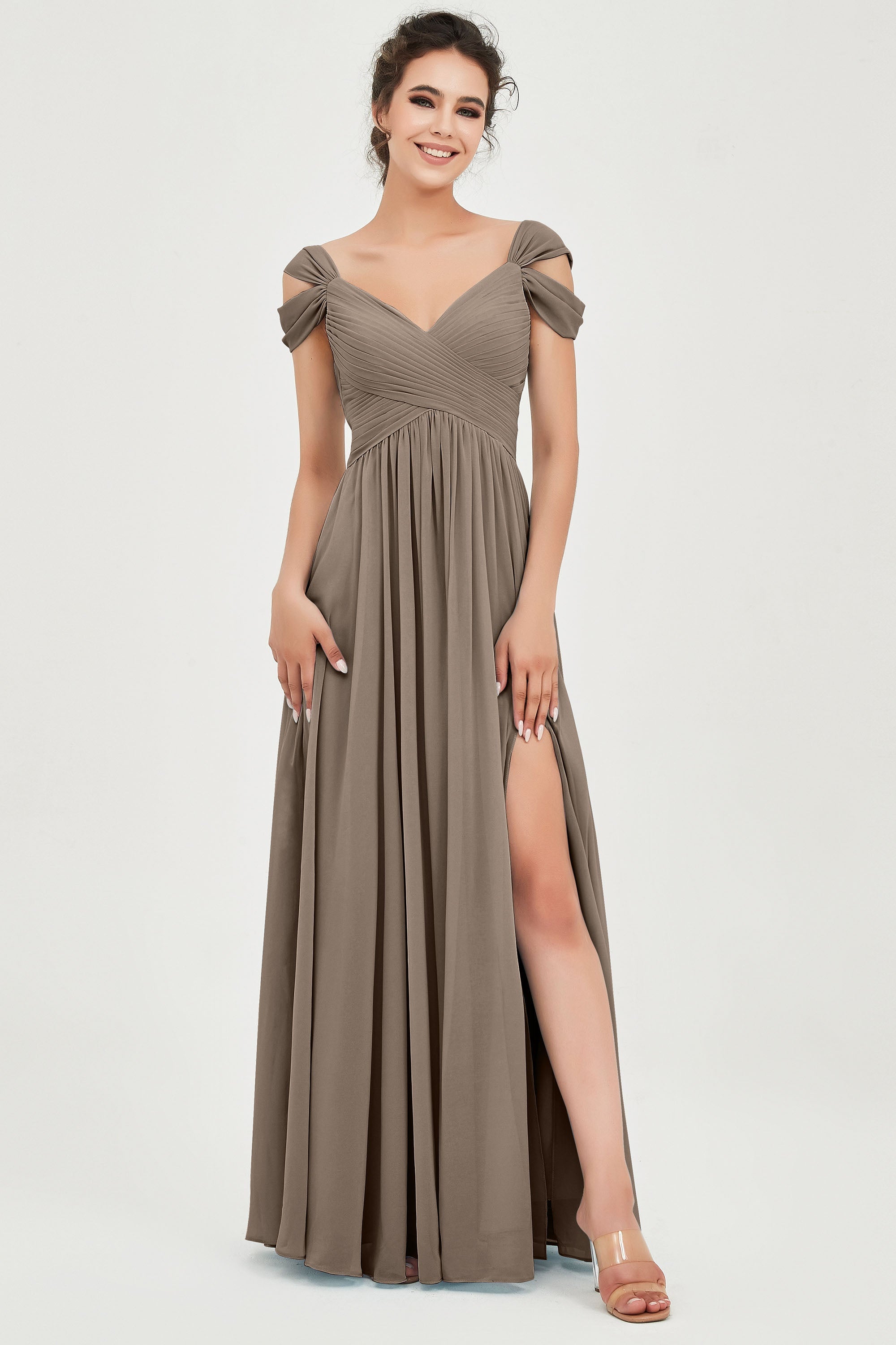 Empire Off the Shoulder Chiffon Women's Wedding Party Dress Bridesmaid Evening Dresses Gowns