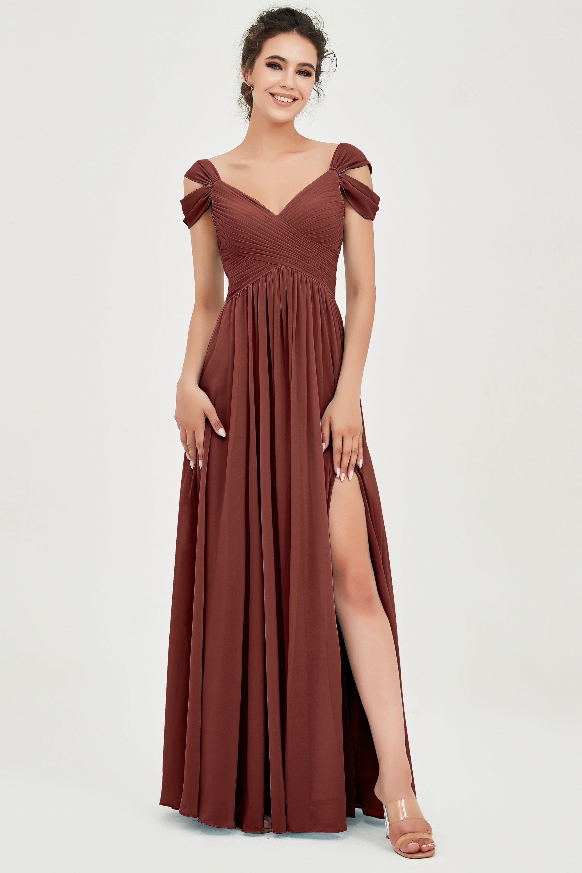 Empire Off the Shoulder Chiffon Women's Wedding Party Dress Bridesmaid Evening Dresses Gowns
