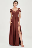 Empire Off the Shoulder Chiffon Women's Wedding Party Dress Bridesmaid Evening Dresses Gowns