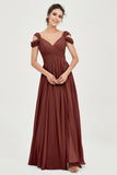 Empire Off the Shoulder Chiffon Women's Wedding Party Dress Bridesmaid Evening Dresses Gowns