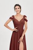 Empire Off the Shoulder Chiffon Women's Wedding Party Dress Bridesmaid Evening Dresses Gowns