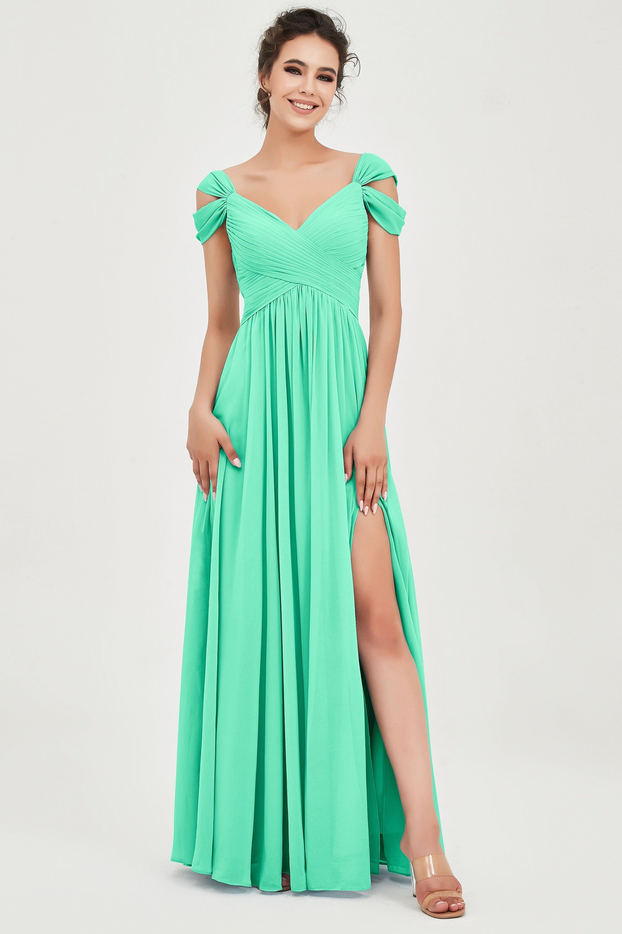 Empire Off the Shoulder Chiffon Women's Wedding Party Dress Bridesmaid Evening Dresses Gowns