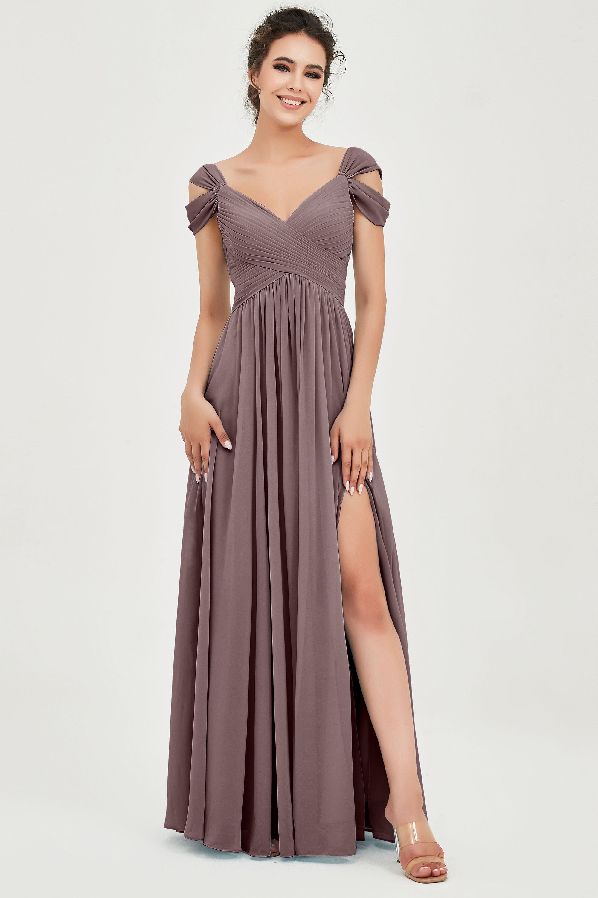 Empire Off the Shoulder Chiffon Women's Wedding Party Dress Bridesmaid Evening Dresses Gowns