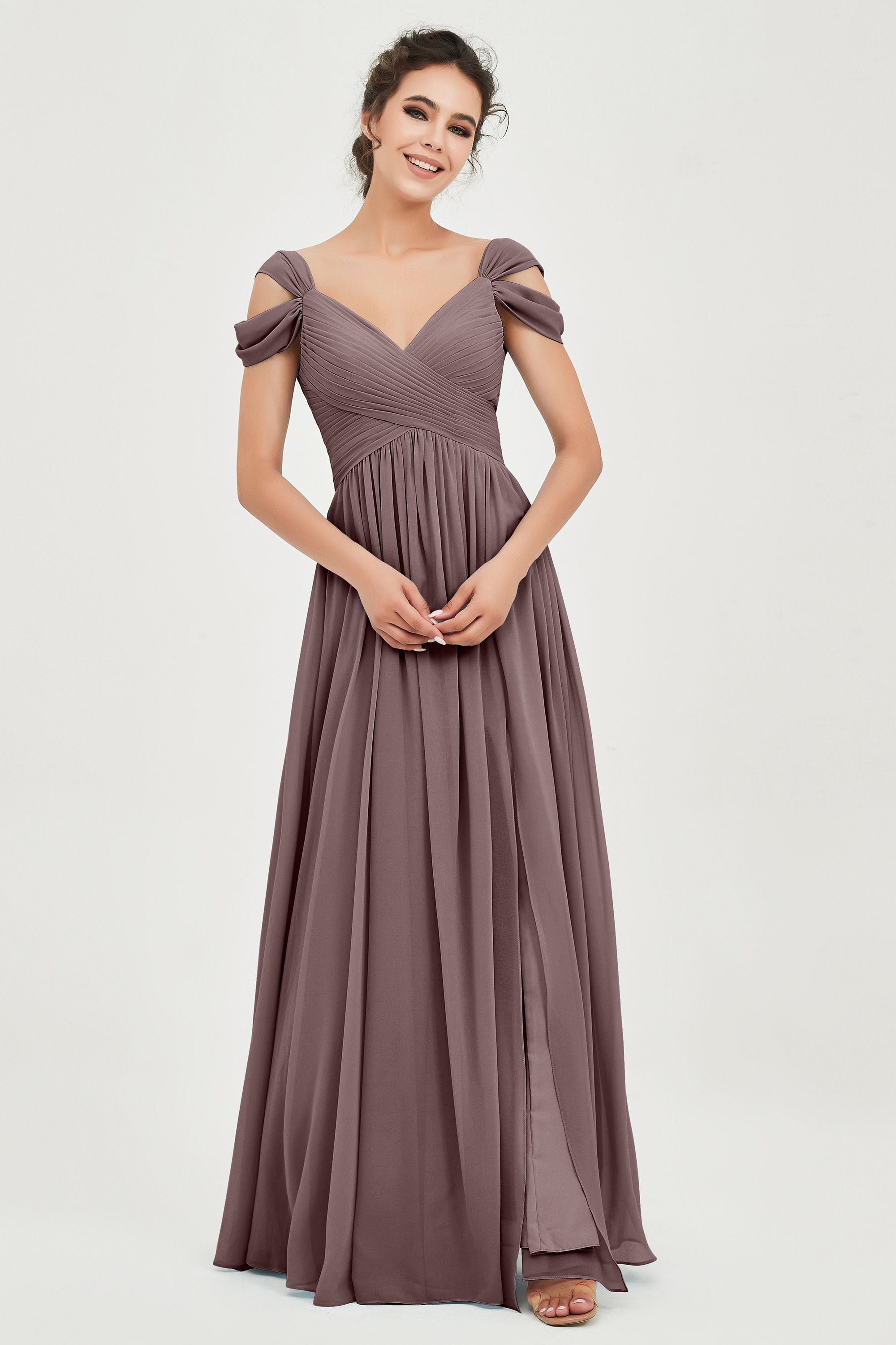 Empire Off the Shoulder Chiffon Women's Wedding Party Dress Bridesmaid Evening Dresses Gowns