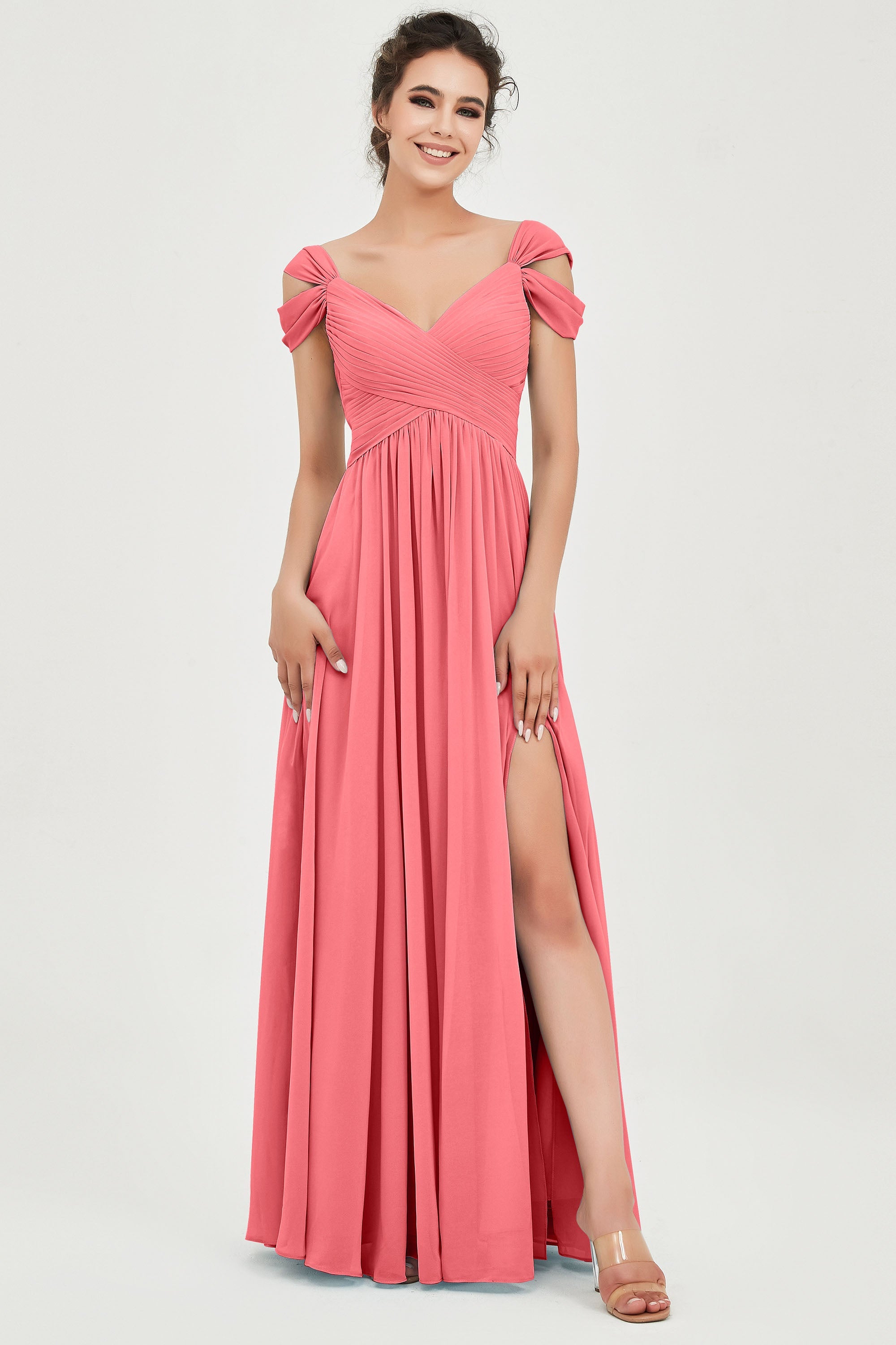 Empire Off the Shoulder Chiffon Women's Wedding Party Dress Bridesmaid Evening Dresses Gowns