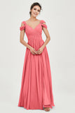 Empire Off the Shoulder Chiffon Women's Wedding Party Dress Bridesmaid Evening Dresses Gowns