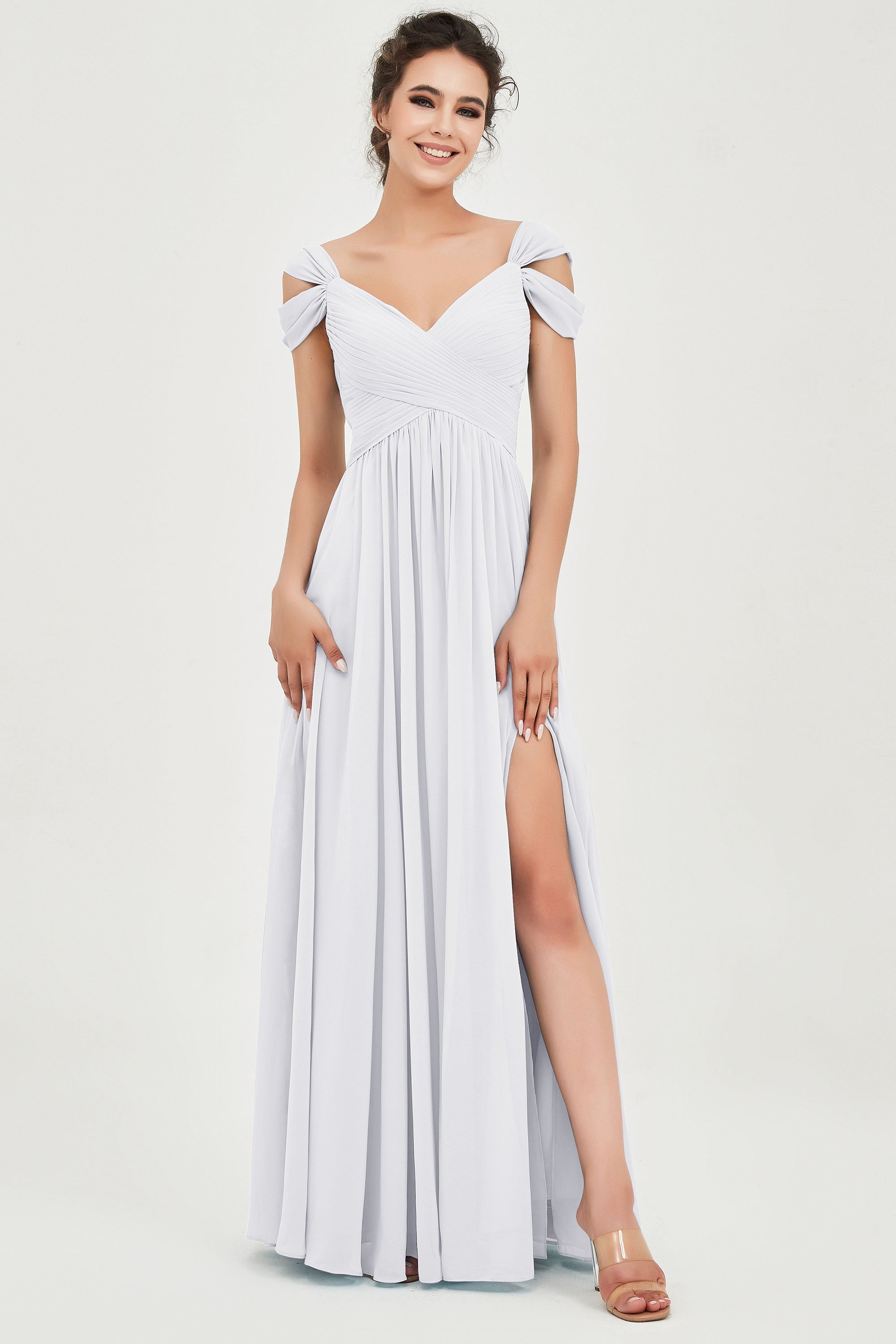 Empire Off the Shoulder Chiffon Women's Wedding Party Dress Bridesmaid Evening Dresses Gowns
