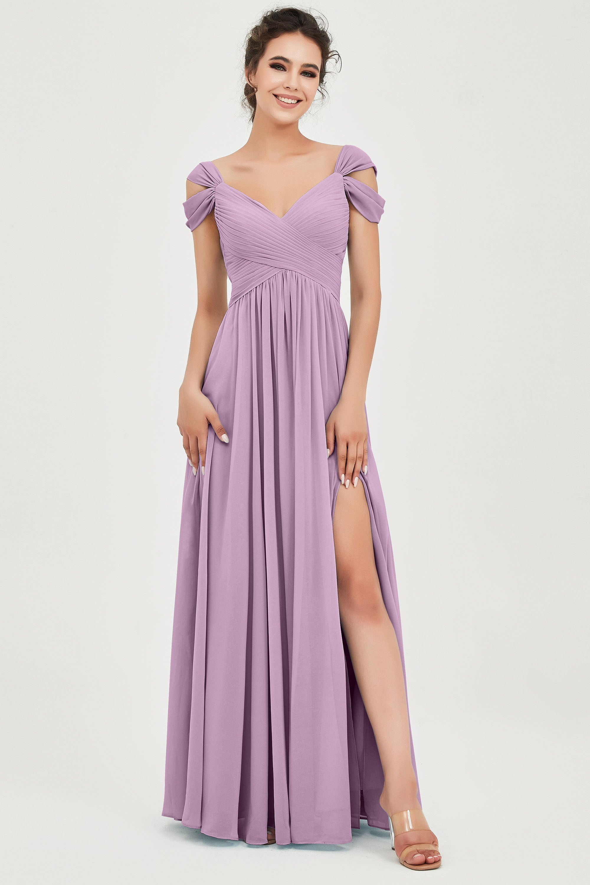Empire Off the Shoulder Chiffon Women's Wedding Party Dress Bridesmaid Evening Dresses Gowns