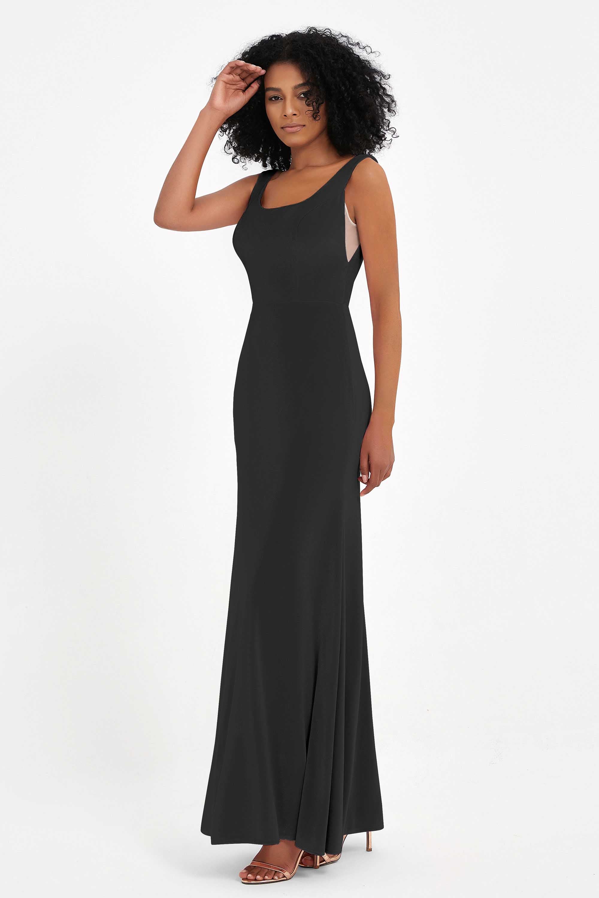 Scoop Sleeveless Velvet Long Formal Evening Dresses Sheath Bridesmaid Prom Party Gowns