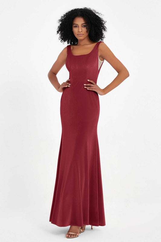 Scoop Sleeveless Velvet Long Formal Evening Dresses Sheath Bridesmaid Prom Party Gowns