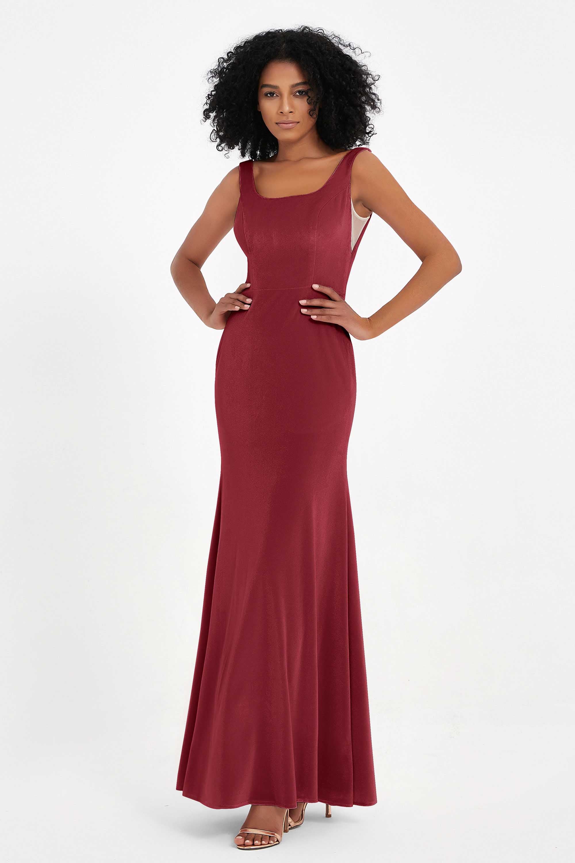 Scoop Sleeveless Velvet Long Formal Evening Dresses Sheath Bridesmaid Prom Party Gowns
