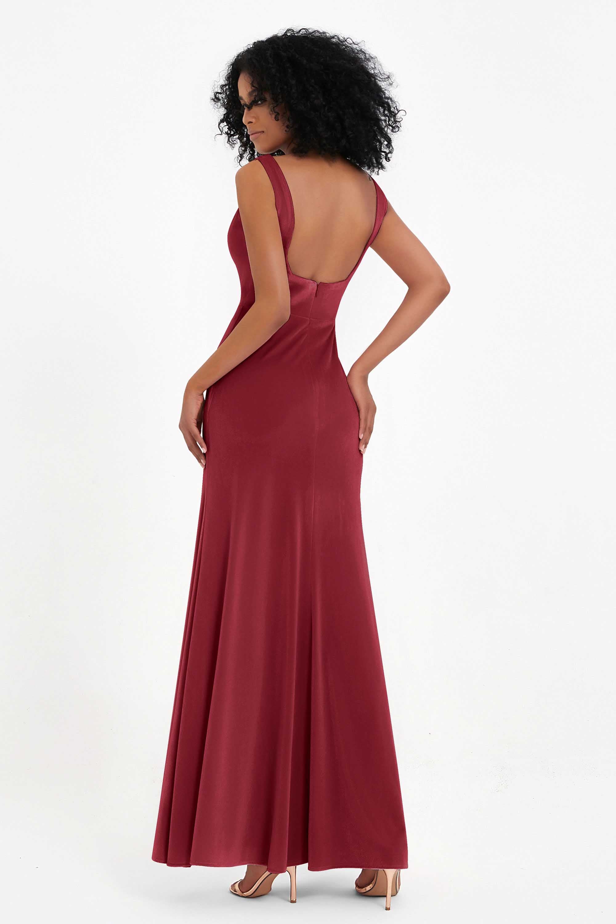 Scoop Sleeveless Velvet Long Formal Evening Dresses Sheath Bridesmaid Prom Party Gowns