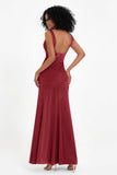 Scoop Sleeveless Velvet Long Formal Evening Dresses Sheath Bridesmaid Prom Party Gowns
