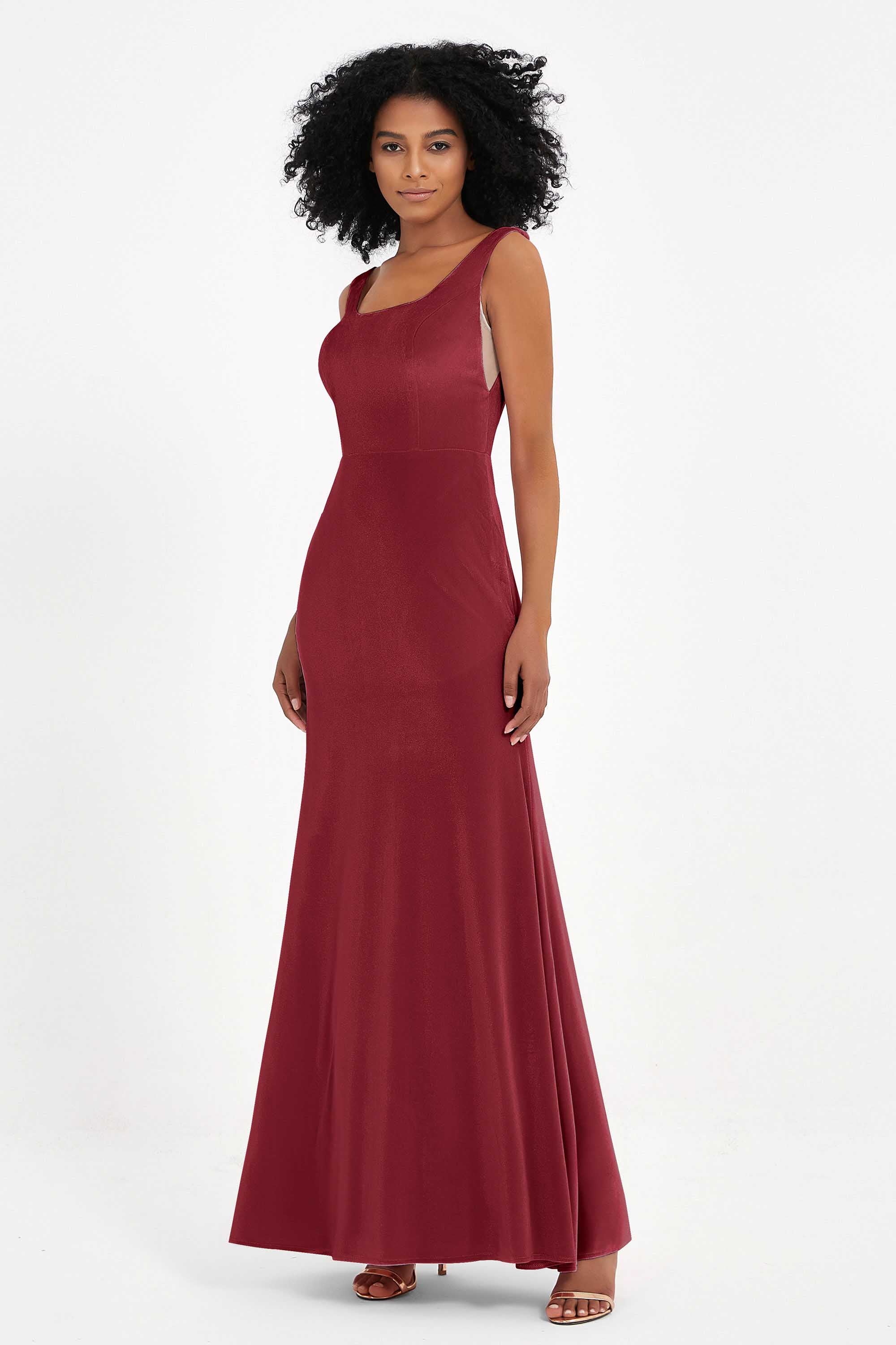 Scoop Sleeveless Velvet Long Formal Evening Dresses Sheath Bridesmaid Prom Party Gowns