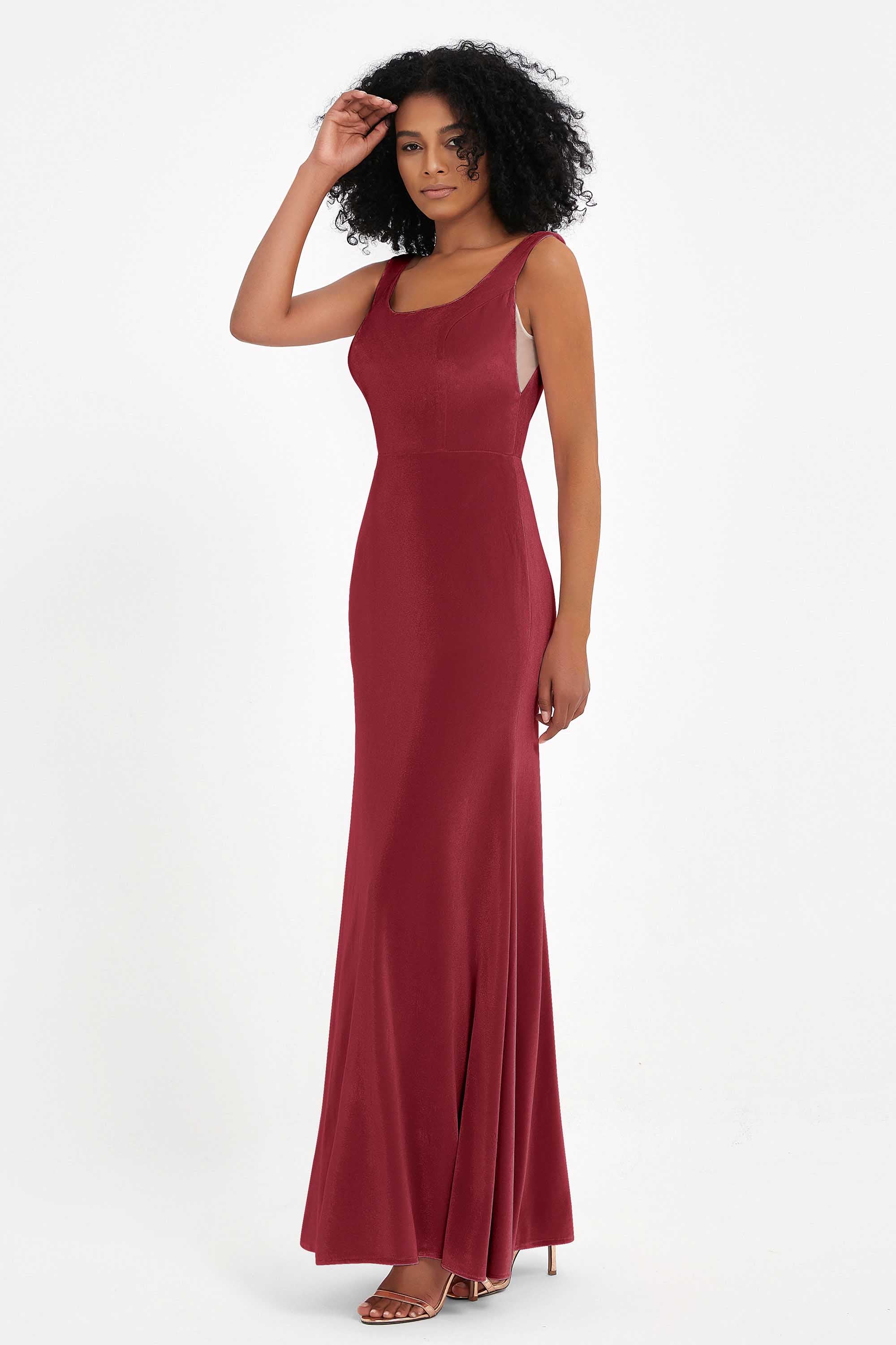 Scoop Sleeveless Velvet Long Formal Evening Dresses Sheath Bridesmaid Prom Party Gowns