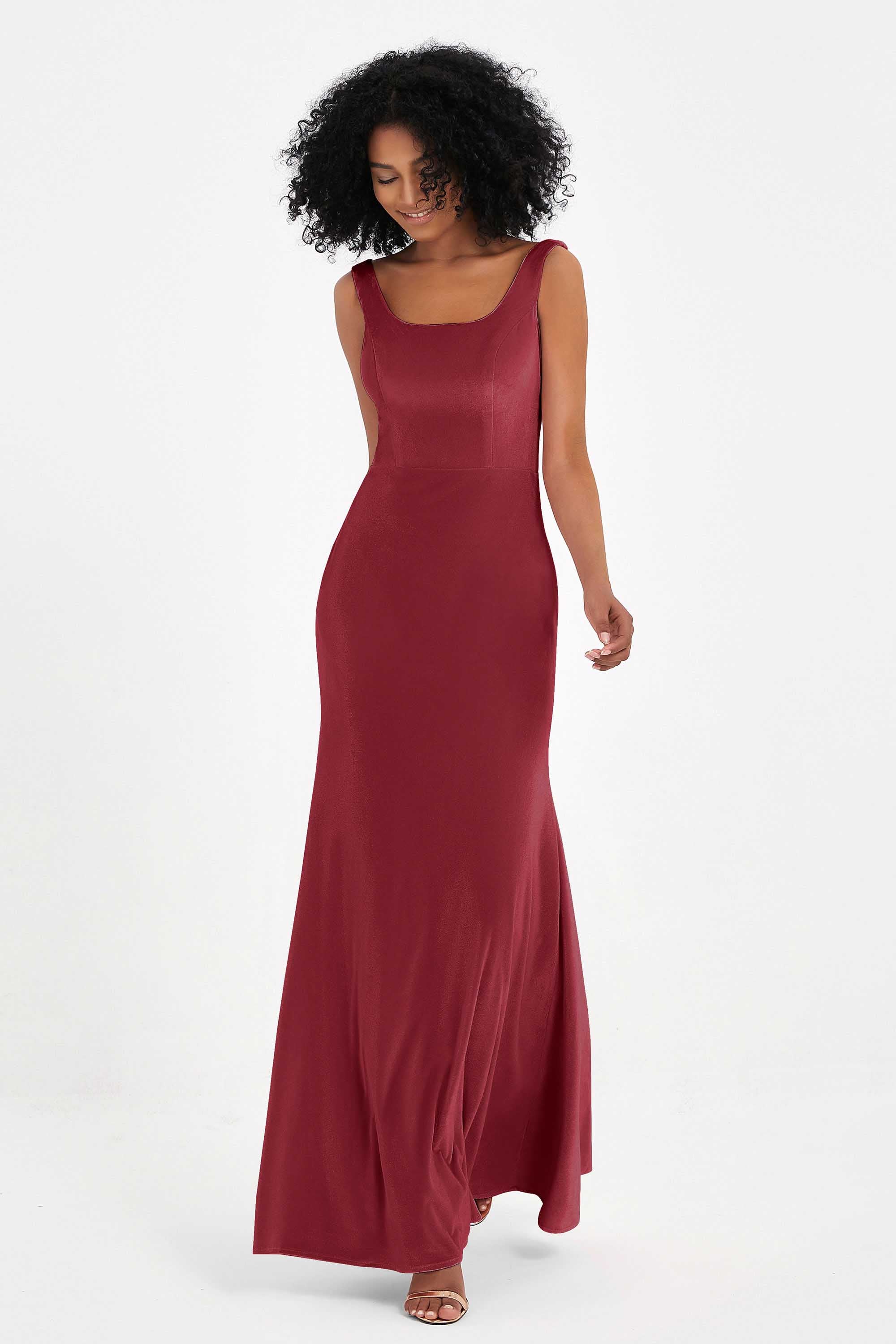 Scoop Sleeveless Velvet Long Formal Evening Dresses Sheath Bridesmaid Prom Party Gowns