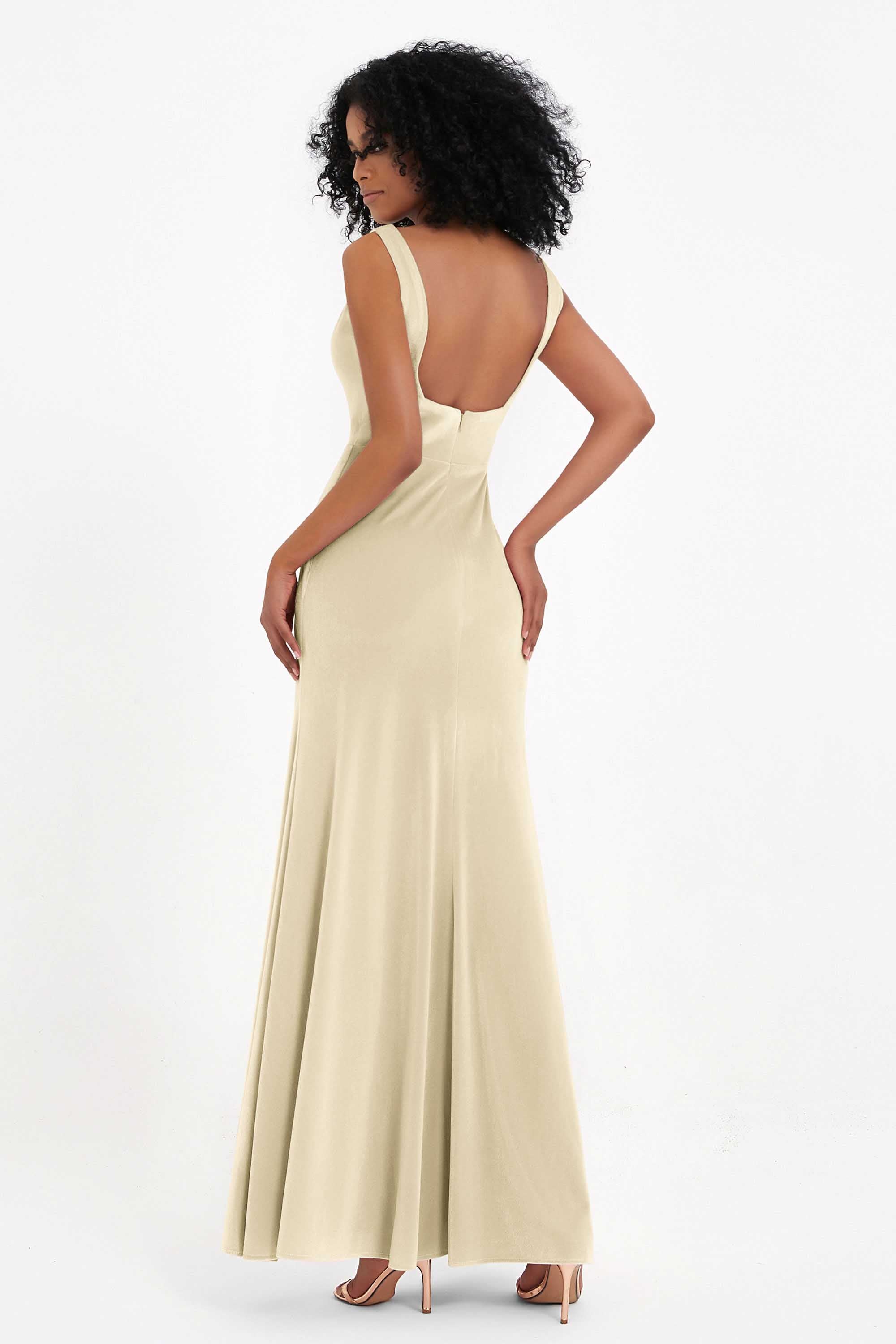 Scoop Sleeveless Velvet Long Formal Evening Dresses Sheath Bridesmaid Prom Party Gowns