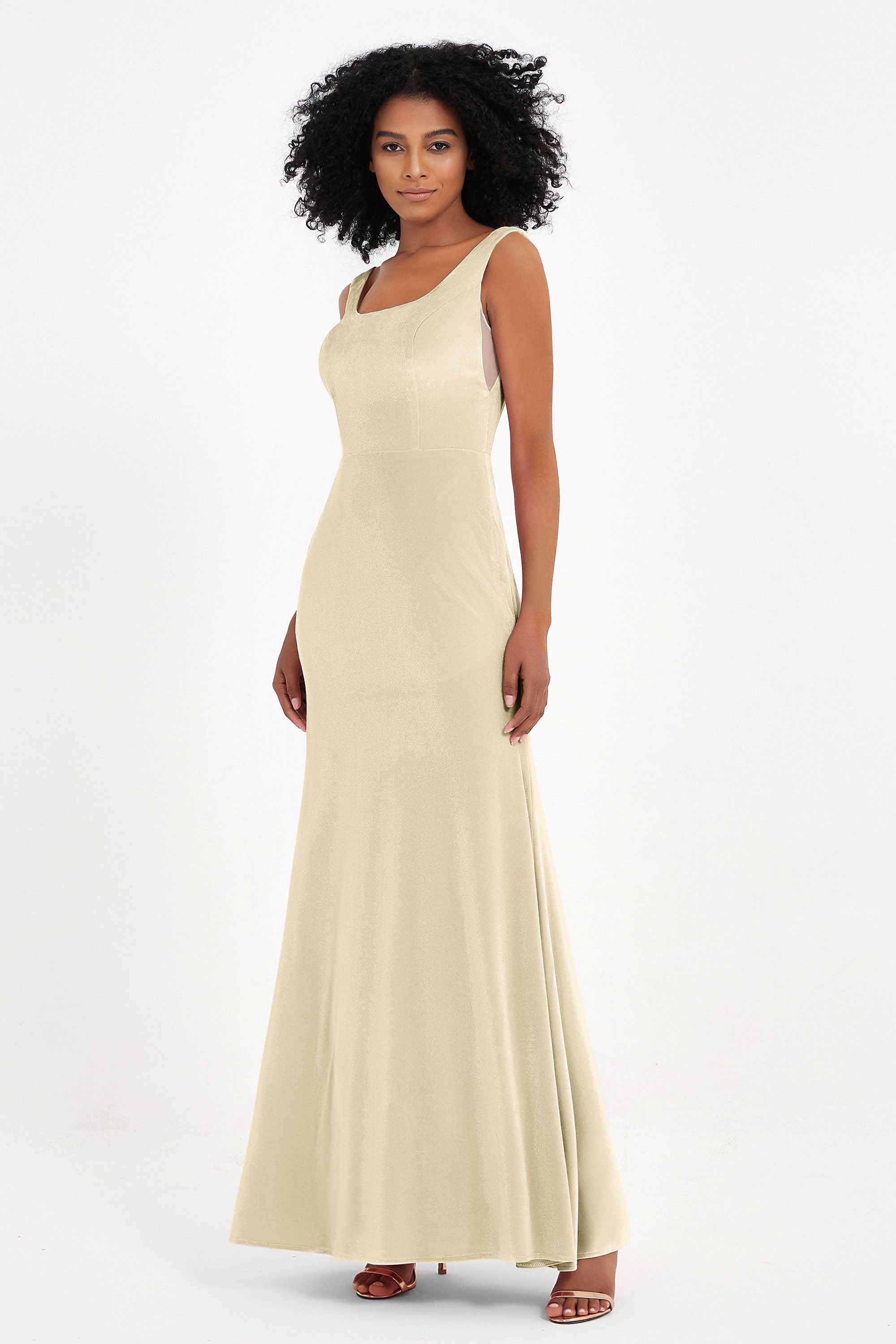 Scoop Sleeveless Velvet Long Formal Evening Dresses Sheath Bridesmaid Prom Party Gowns