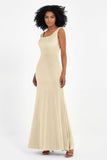 Scoop Sleeveless Velvet Long Formal Evening Dresses Sheath Bridesmaid Prom Party Gowns