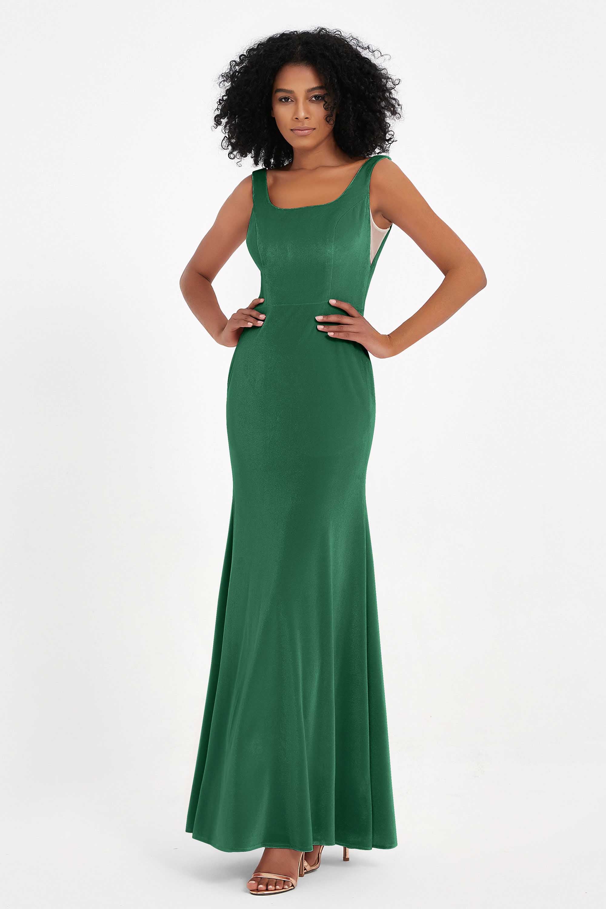 Scoop Sleeveless Velvet Long Formal Evening Dresses Sheath Bridesmaid Prom Party Gowns