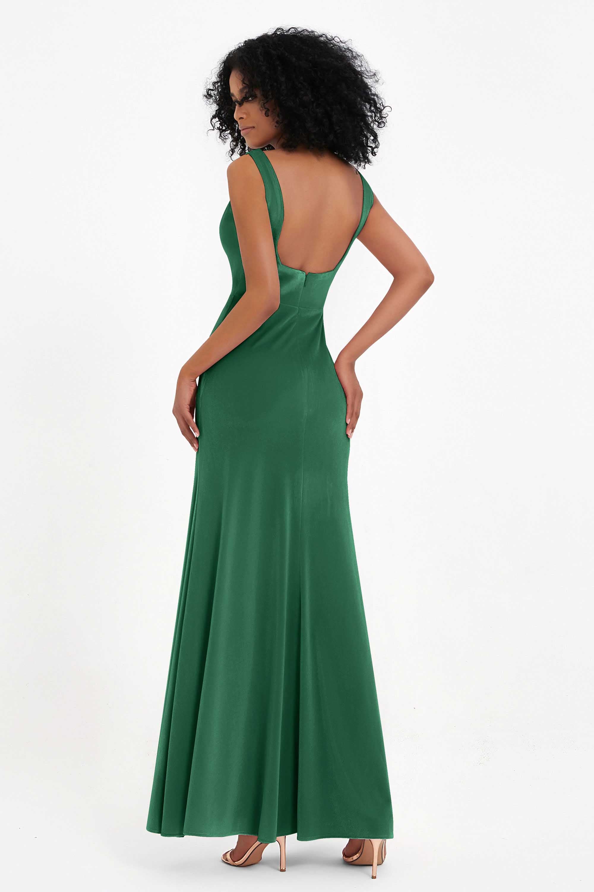 Scoop Sleeveless Velvet Long Formal Evening Dresses Sheath Bridesmaid Prom Party Gowns