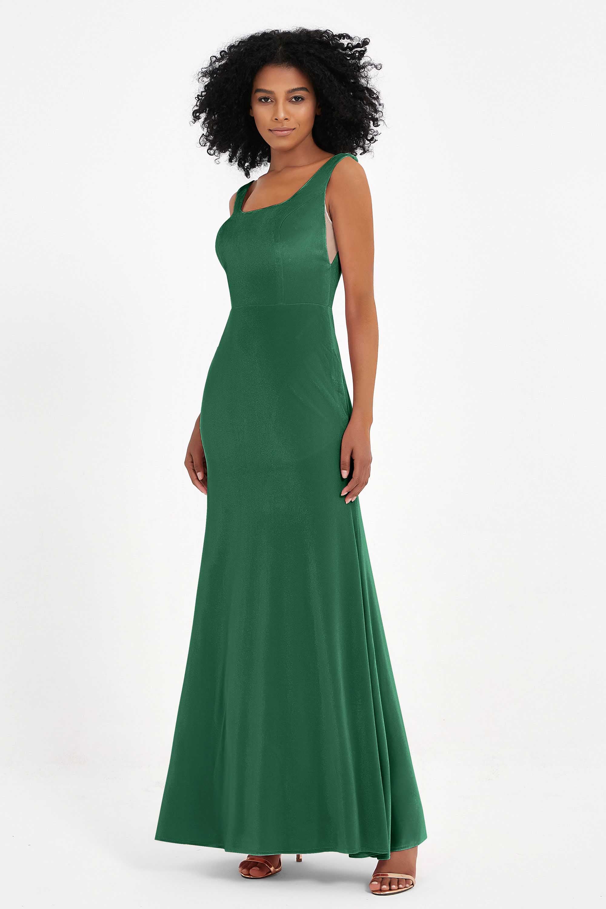 Scoop Sleeveless Velvet Long Formal Evening Dresses Sheath Bridesmaid Prom Party Gowns