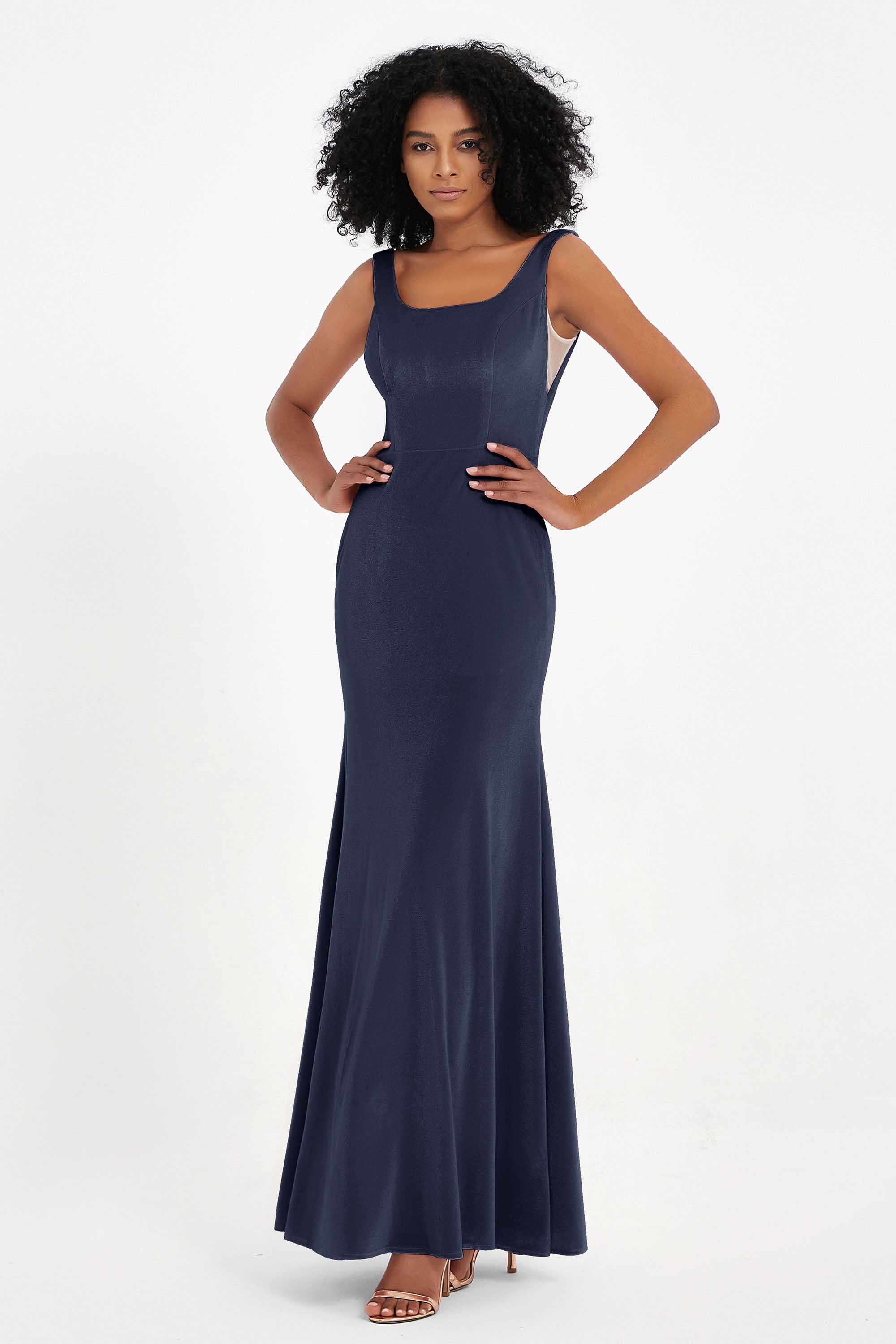 Scoop Sleeveless Velvet Long Formal Evening Dresses Sheath Bridesmaid Prom Party Gowns