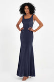 Scoop Sleeveless Velvet Long Formal Evening Dresses Sheath Bridesmaid Prom Party Gowns