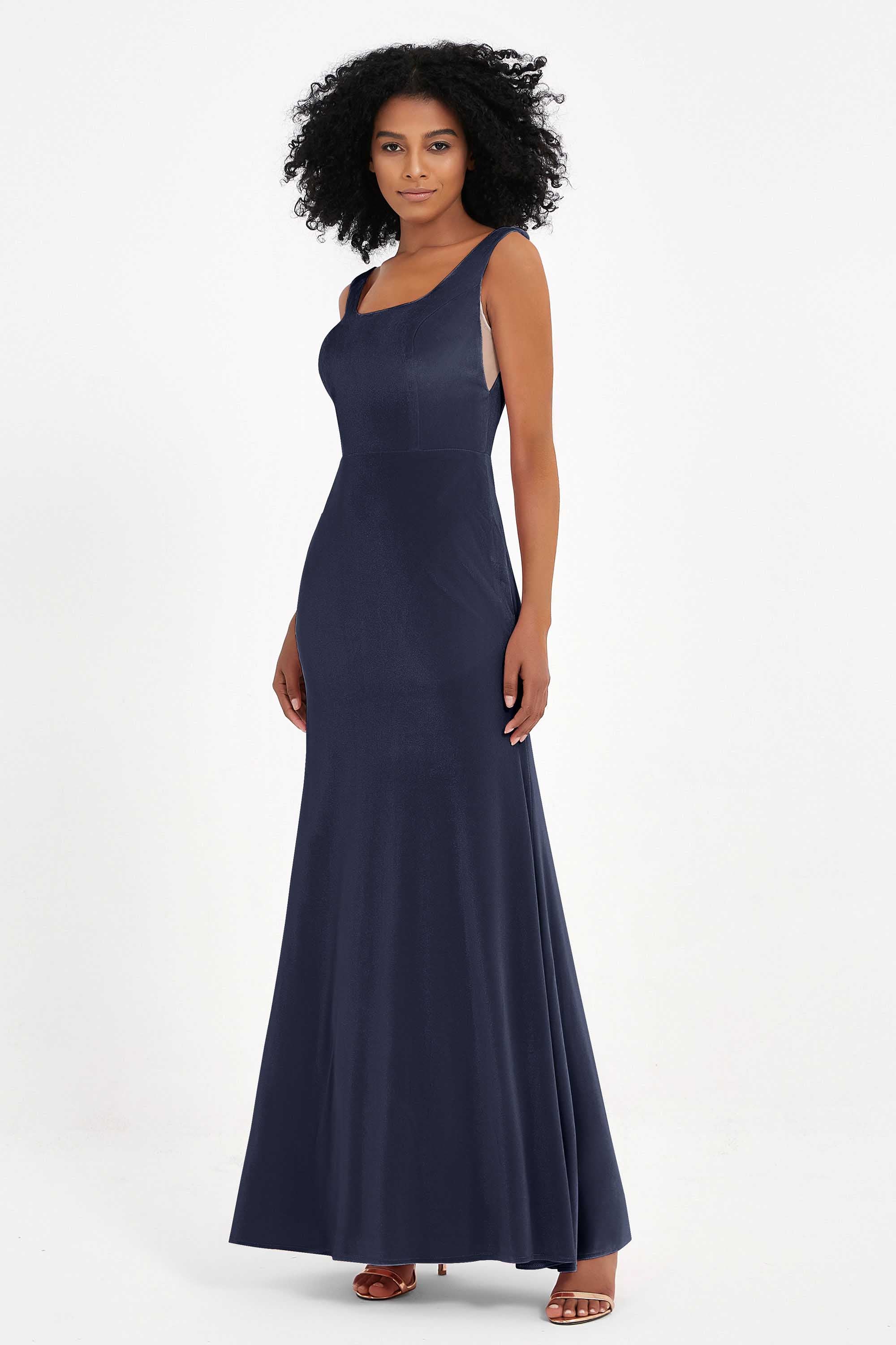 Scoop Sleeveless Velvet Long Formal Evening Dresses Sheath Bridesmaid Prom Party Gowns