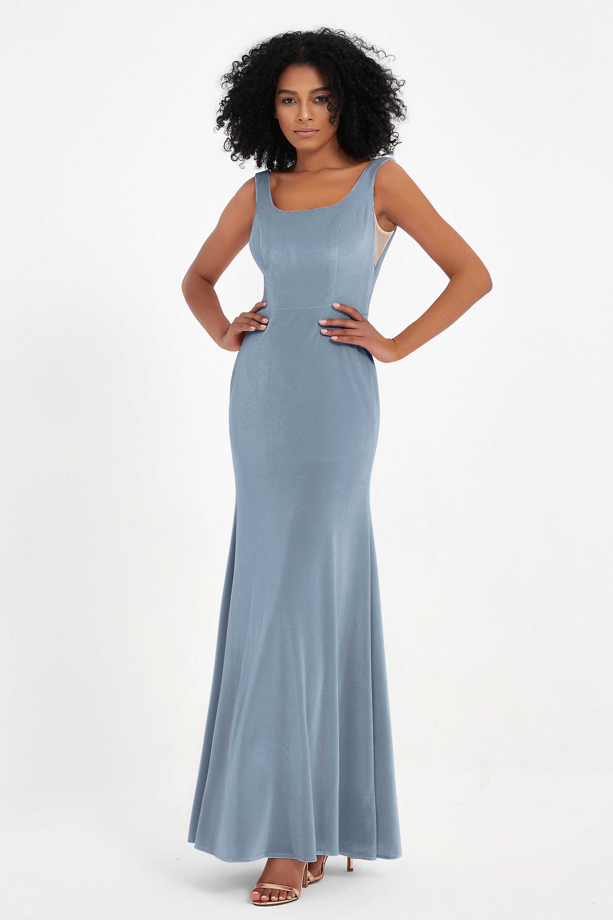 Scoop Sleeveless Velvet Long Formal Evening Dresses Sheath Bridesmaid Prom Party Gowns
