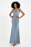 Scoop Sleeveless Velvet Long Formal Evening Dresses Sheath Bridesmaid Prom Party Gowns