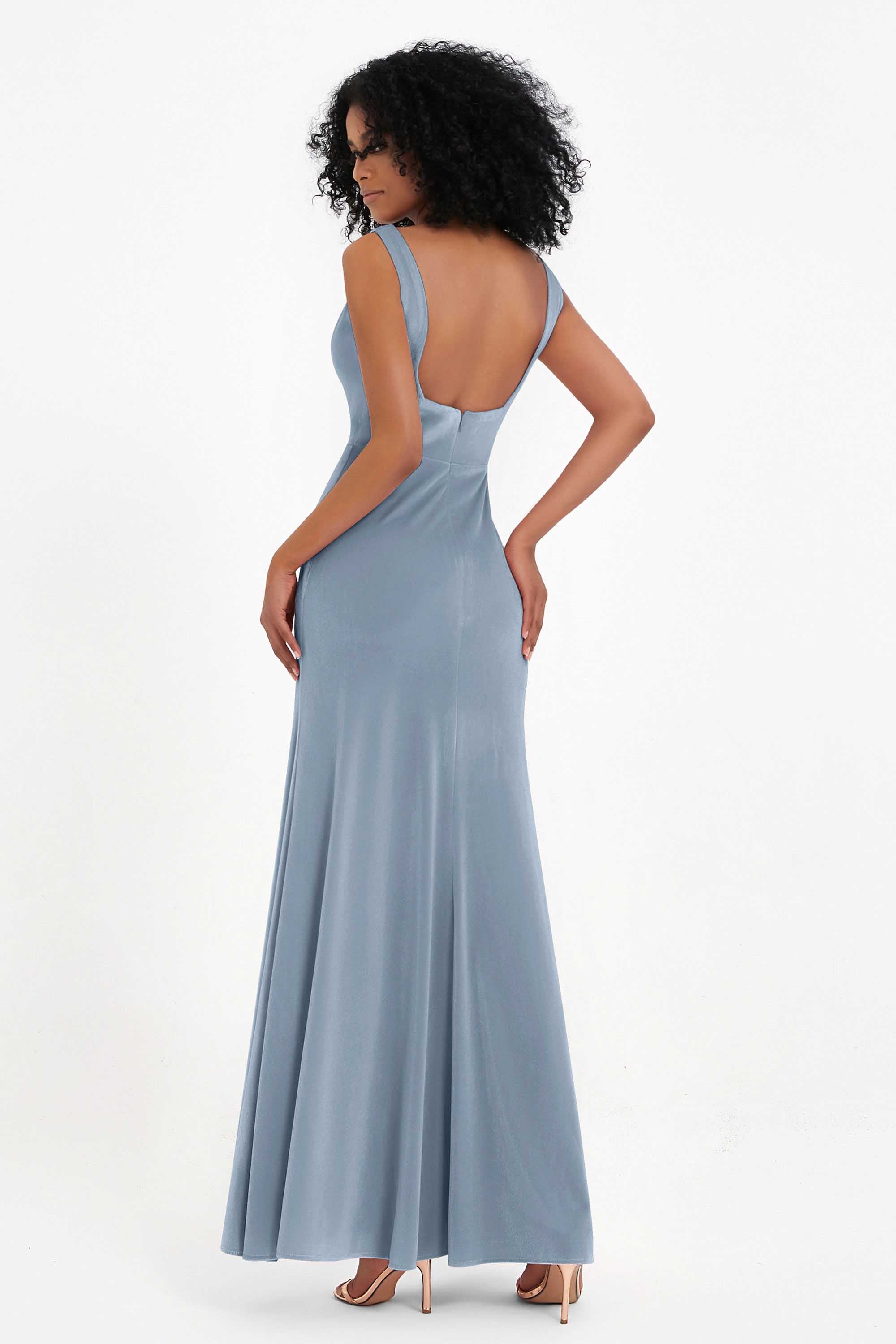 Scoop Sleeveless Velvet Long Formal Evening Dresses Sheath Bridesmaid Prom Party Gowns